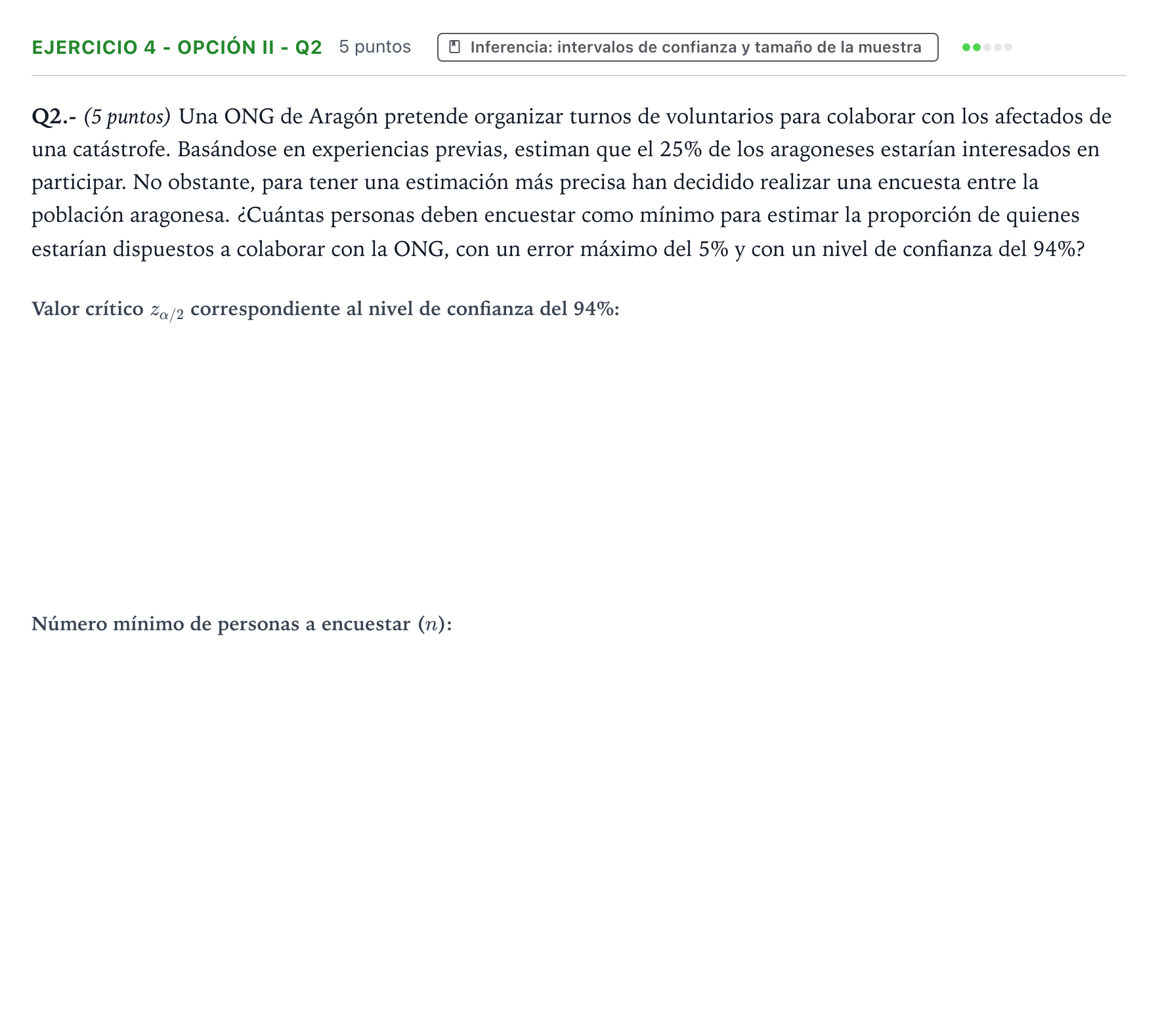 Enunciado: Ejercicio 4 - Opción II - Q2 · Matemáticas aplicadas a las Ciencias Sociales II PAU Aragón Extraordinaria 2025