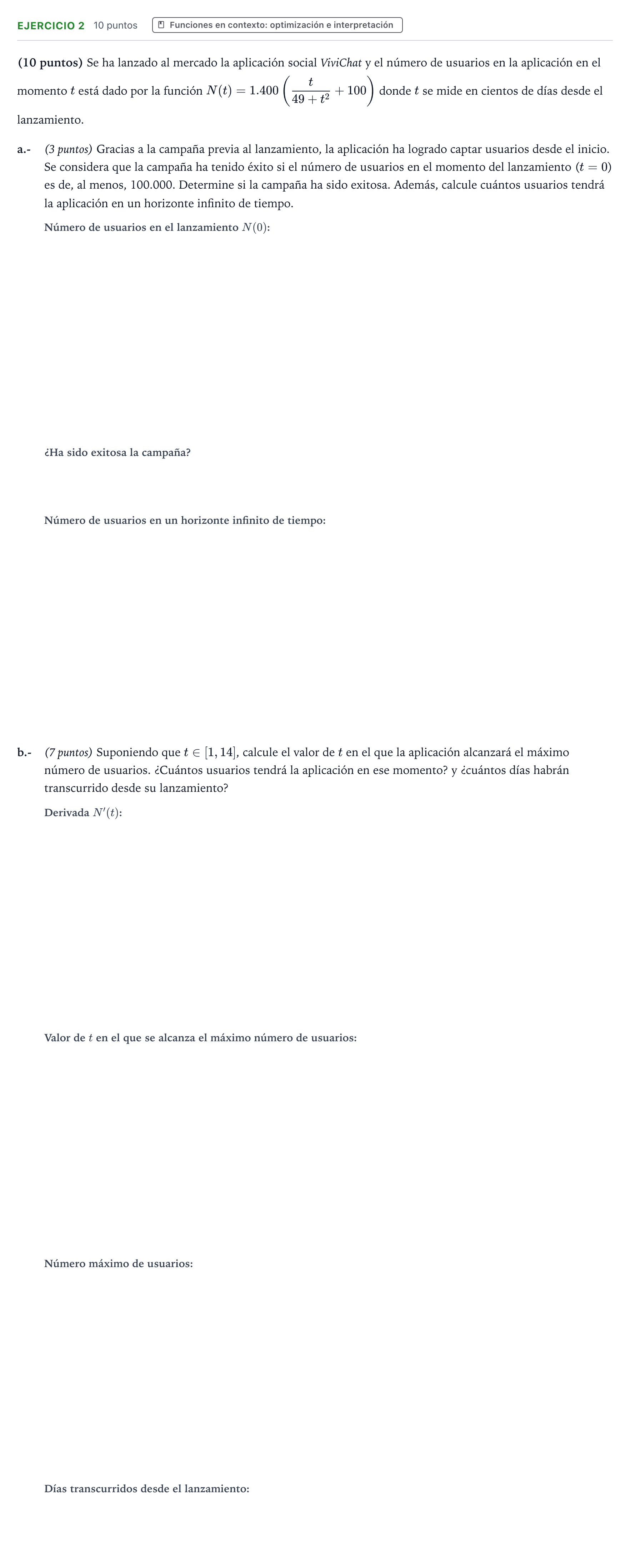 Enunciado: Problema 2 · Matemáticas aplicadas a las Ciencias Sociales II PAU Aragón Ordinaria 2025