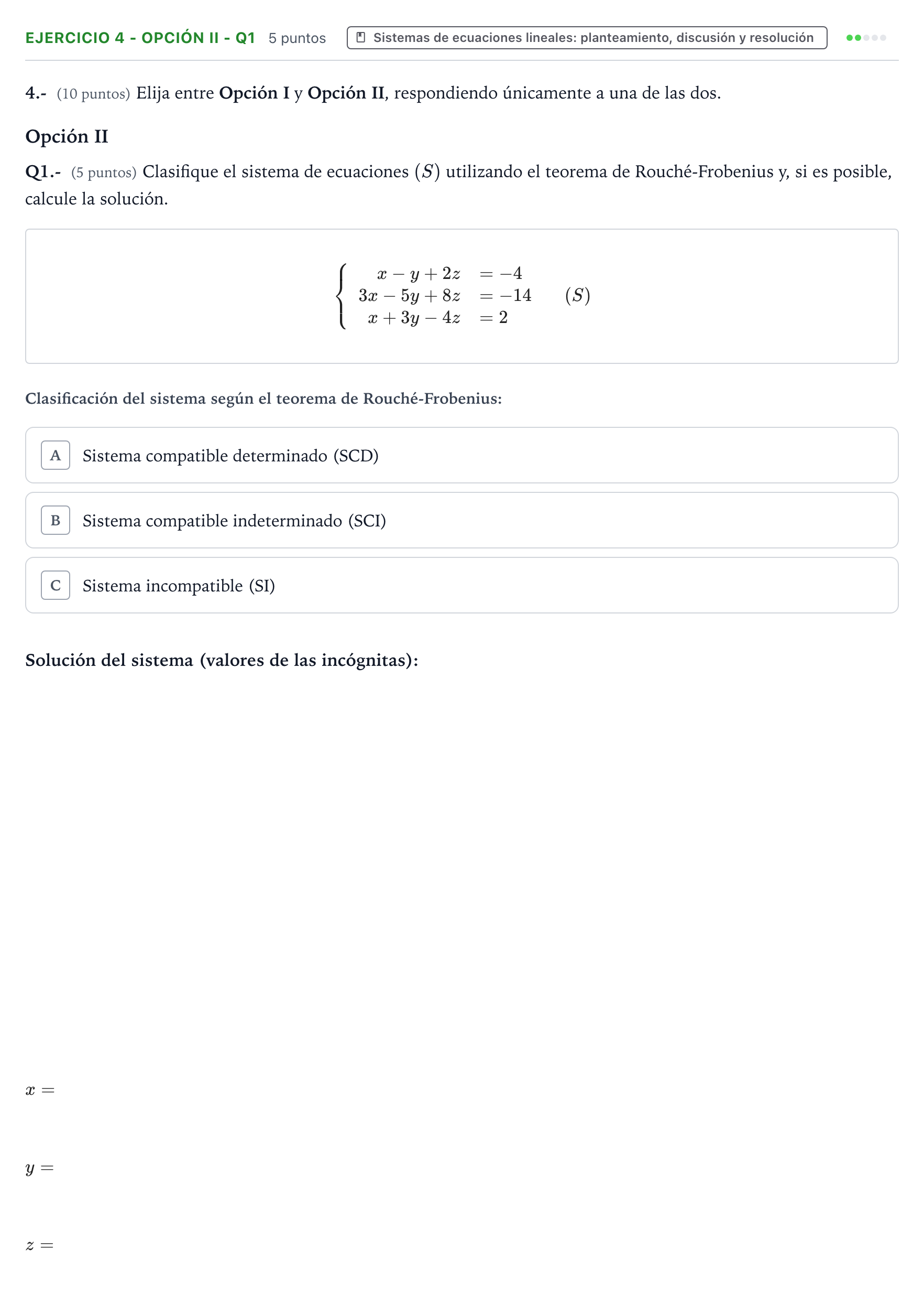 Enunciado: Ejercicio 4 - Opción II - Q1 · Matemáticas aplicadas a las Ciencias Sociales II PAU Aragón Ordinaria 2025