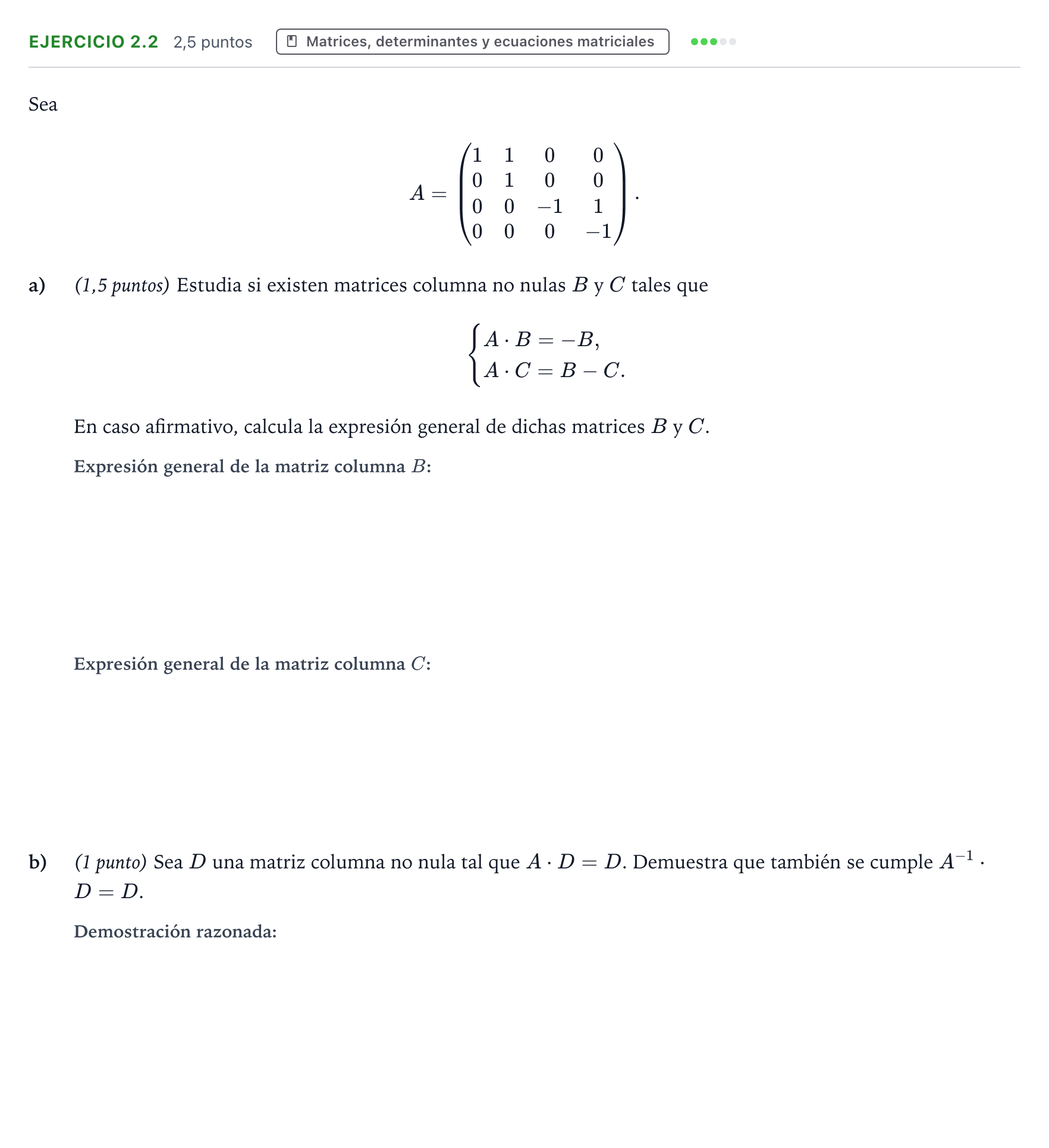 Enunciado: Ejercicio 2.2 · Matemáticas II PAU Aragón Extraordinaria 2025