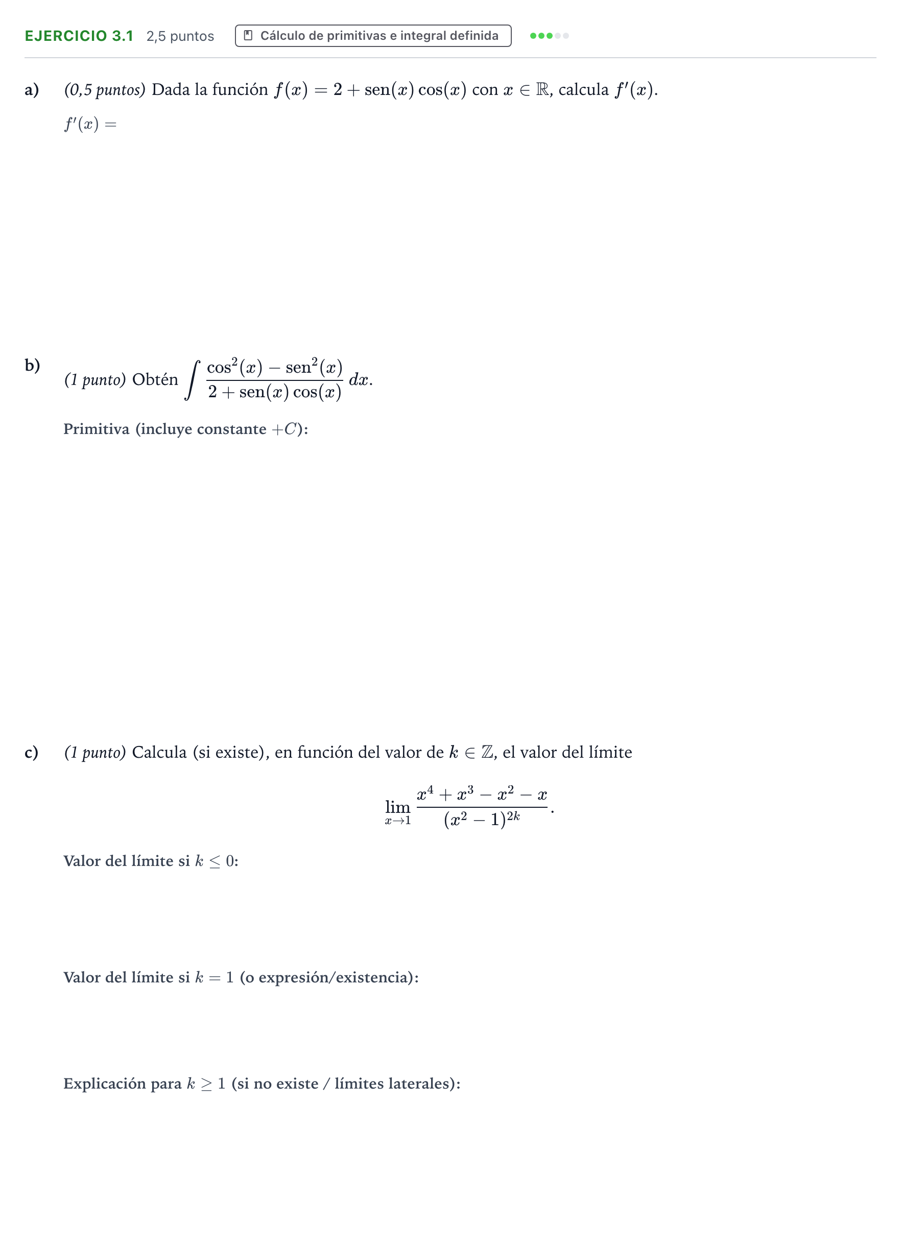 Enunciado: Ejercicio 3.1 · Matemáticas II PAU Aragón Extraordinaria 2025
