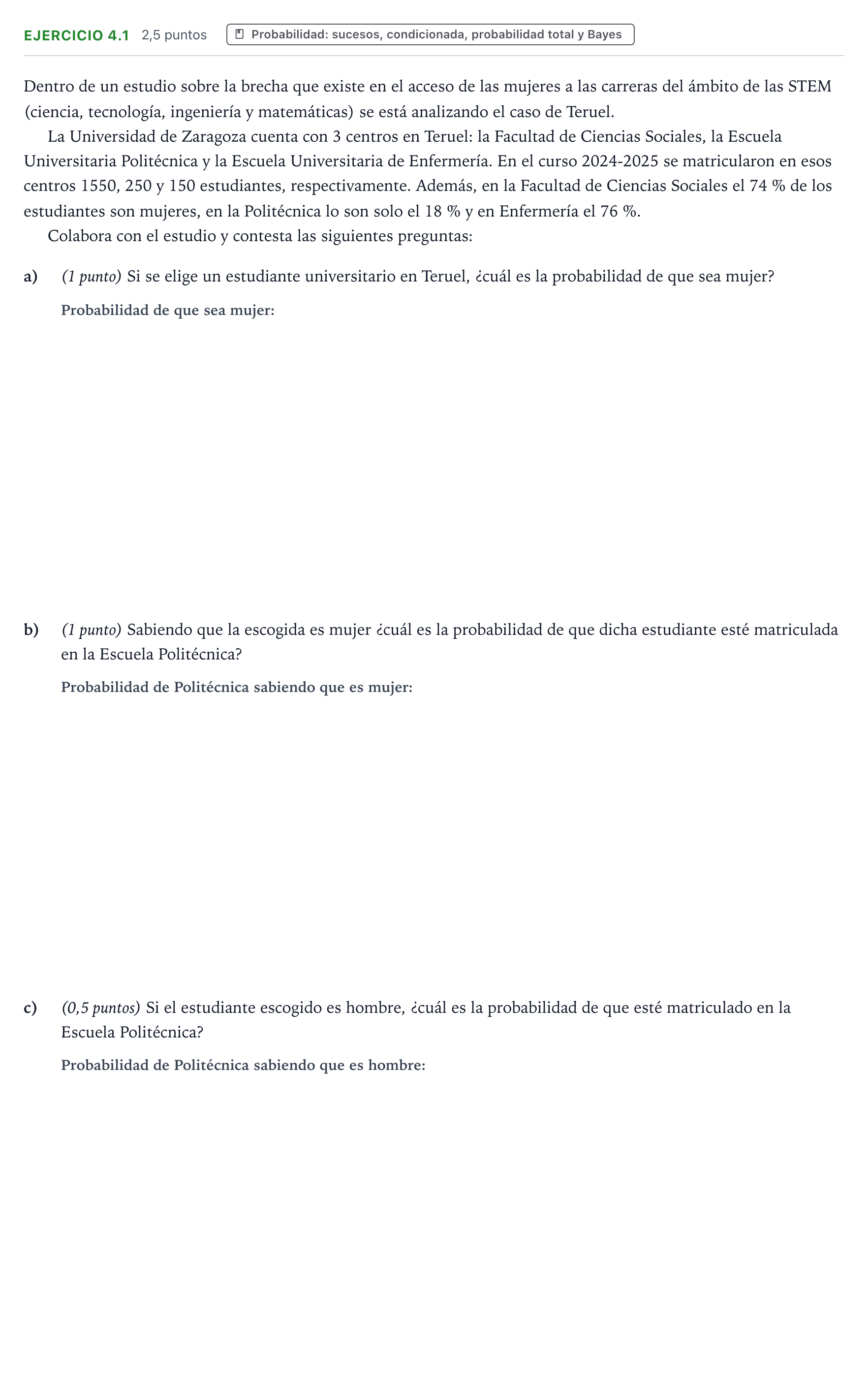 Enunciado: Ejercicio 4.1 · Matemáticas II PAU Aragón Extraordinaria 2025