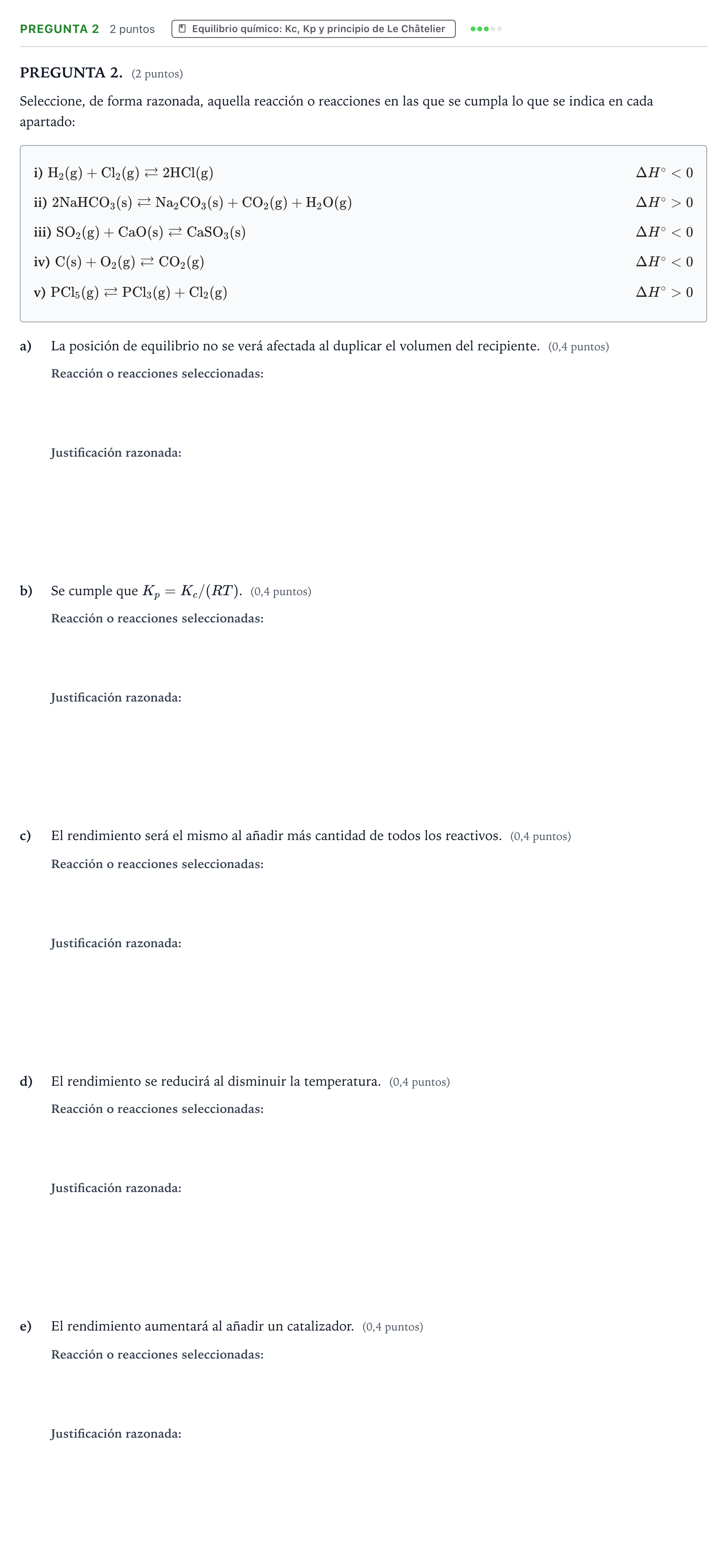 Enunciado: Pregunta 2 · Química PAU Aragón Extraordinaria 2025