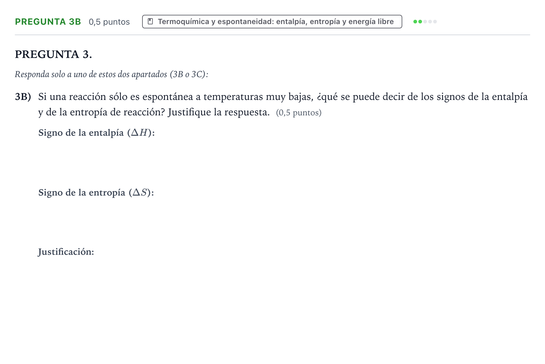 Enunciado: Pregunta 3B · Química PAU Aragón Extraordinaria 2025