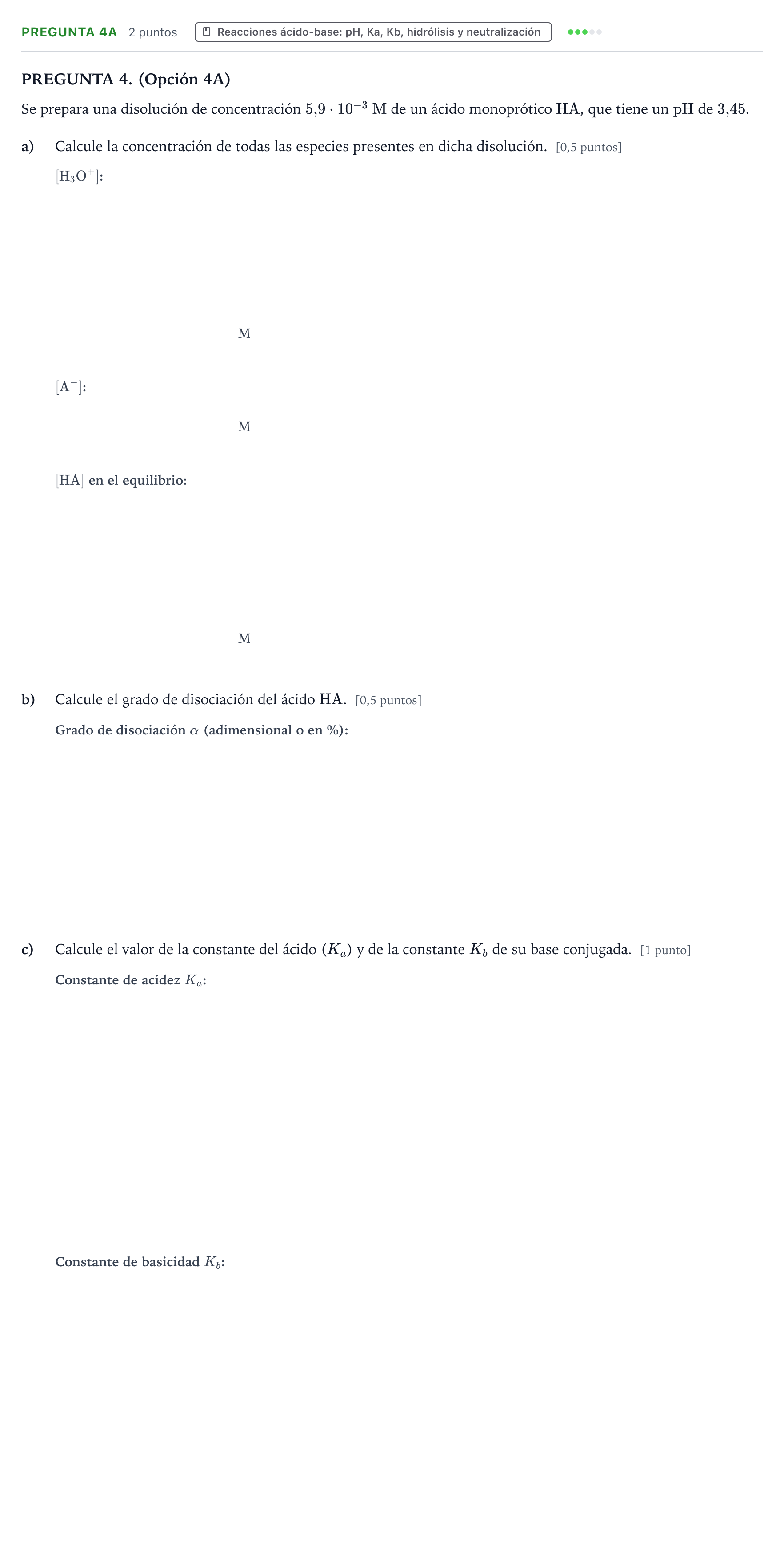 Enunciado: Pregunta 4A · Química PAU Aragón Extraordinaria 2025