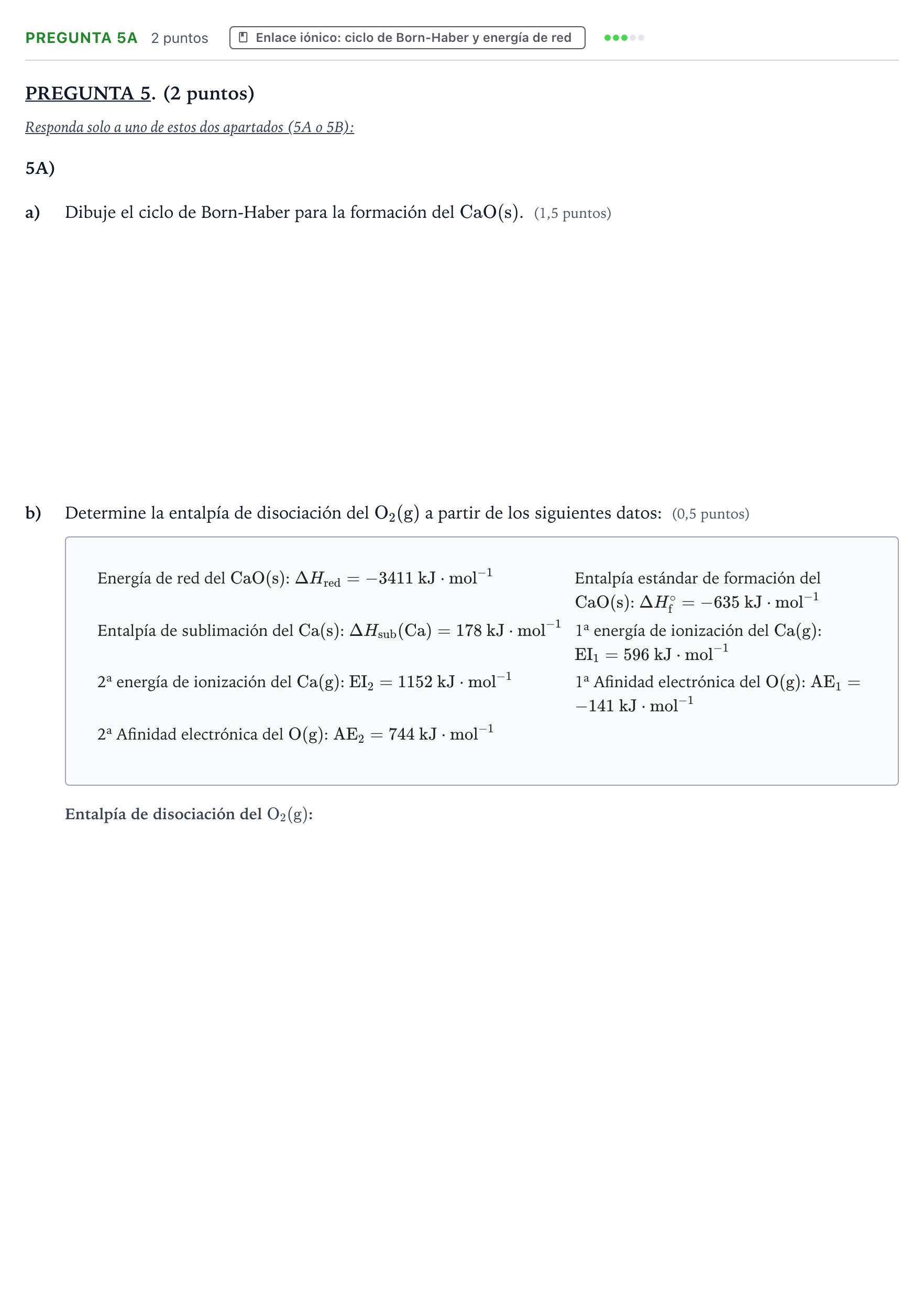 Enunciado: Pregunta 5A · Química PAU Aragón Extraordinaria 2025