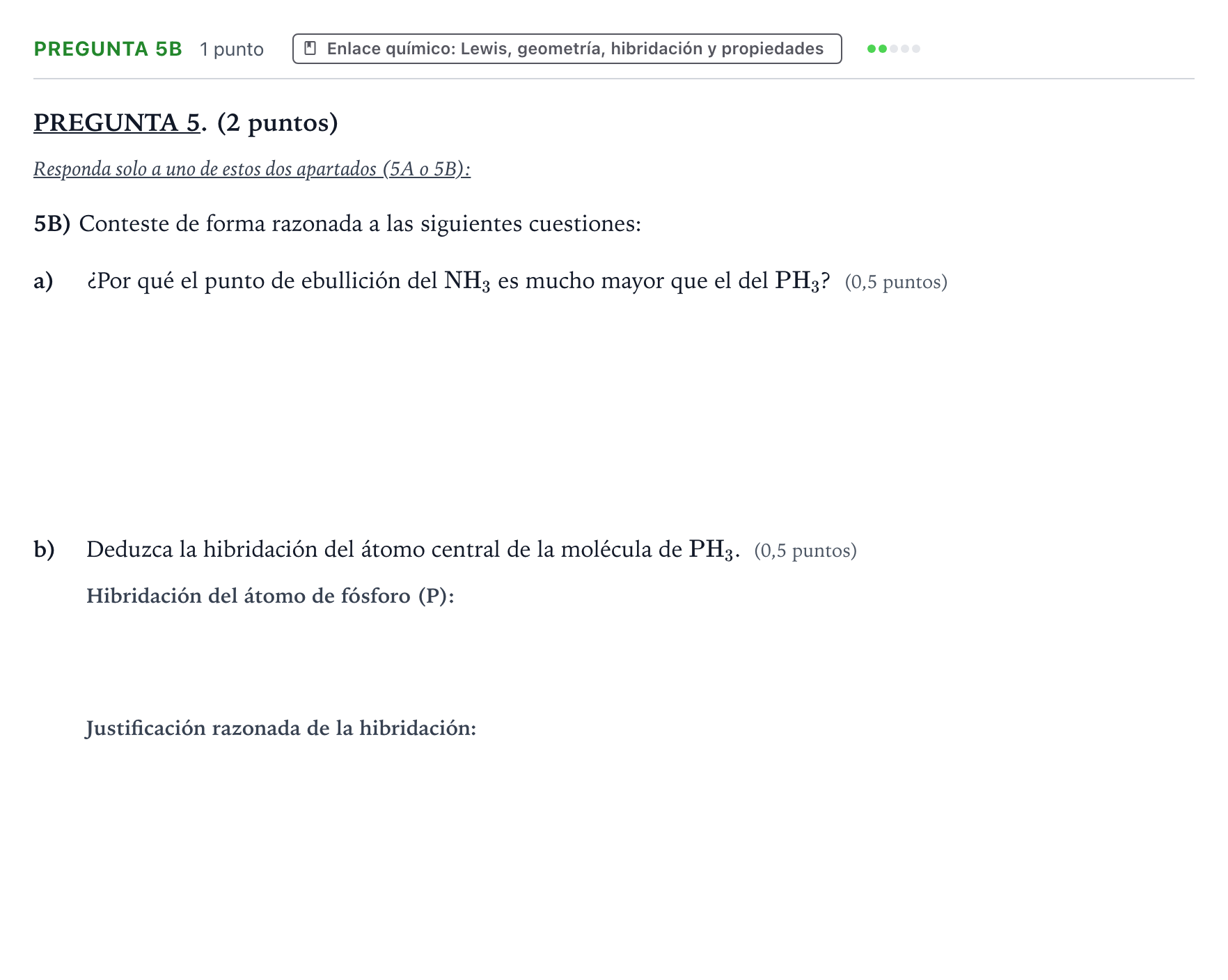Enunciado: Pregunta 5B - Enlace químico · Química PAU Aragón Extraordinaria 2025