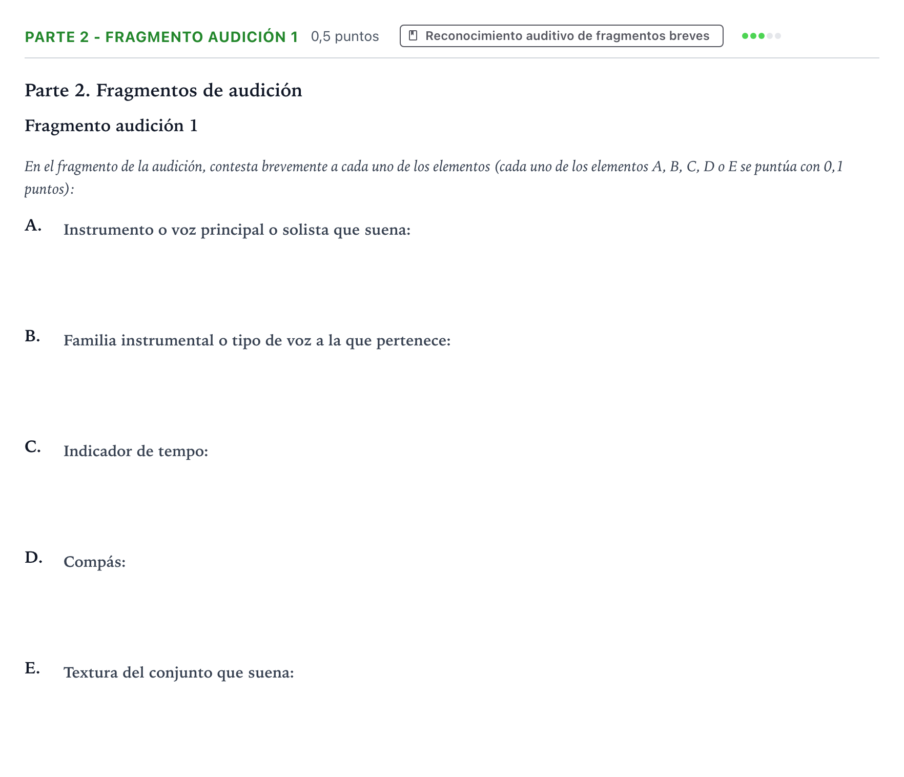 Enunciado: Ejercicio Parte 2 - Fragmento audición 1 · Análisis Musical II PAU Aragón Extraordinaria 2025