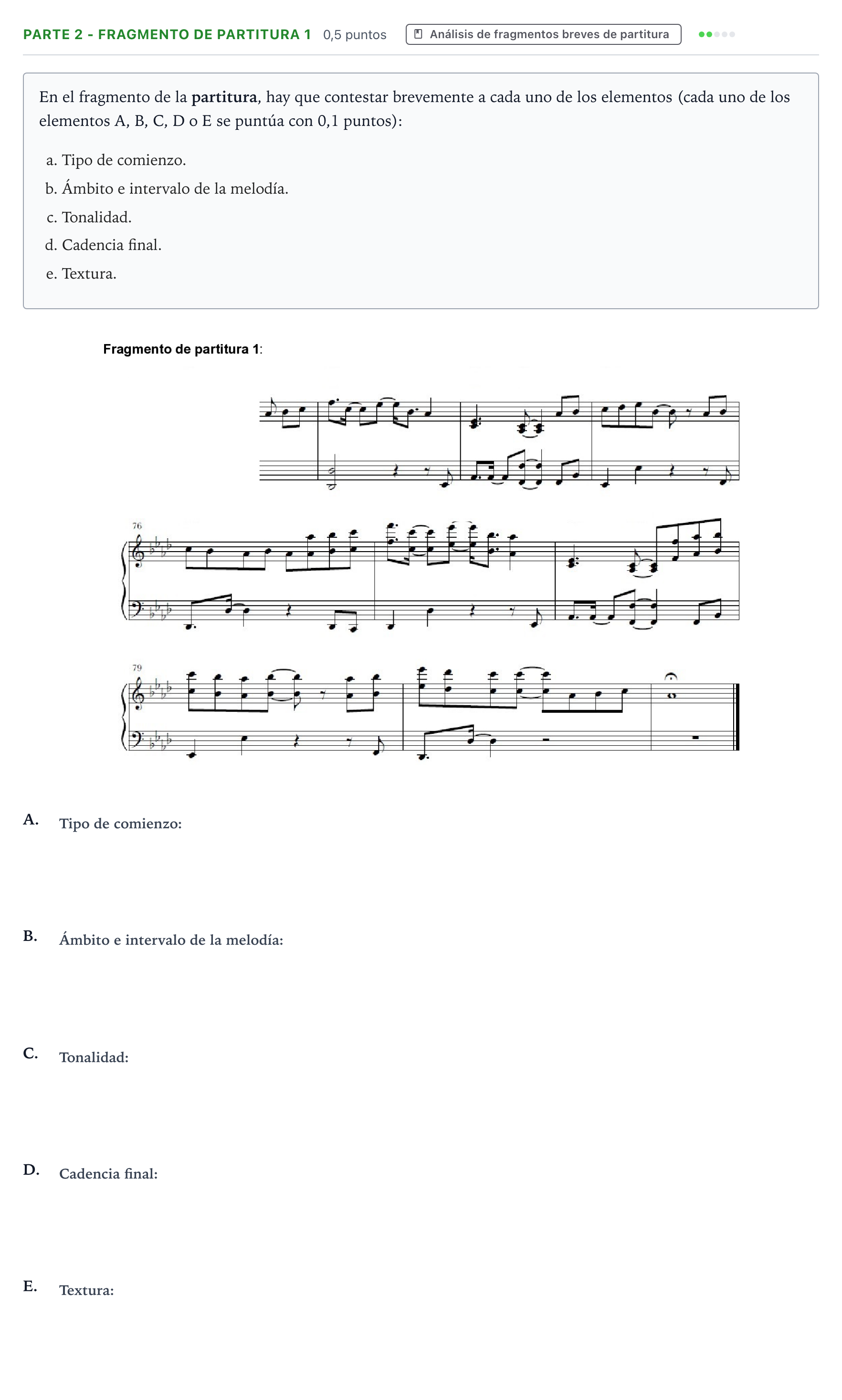 Enunciado: Ejercicio Parte 2 - Fragmento de partitura 1 · Análisis Musical II PAU Aragón Extraordinaria 2025