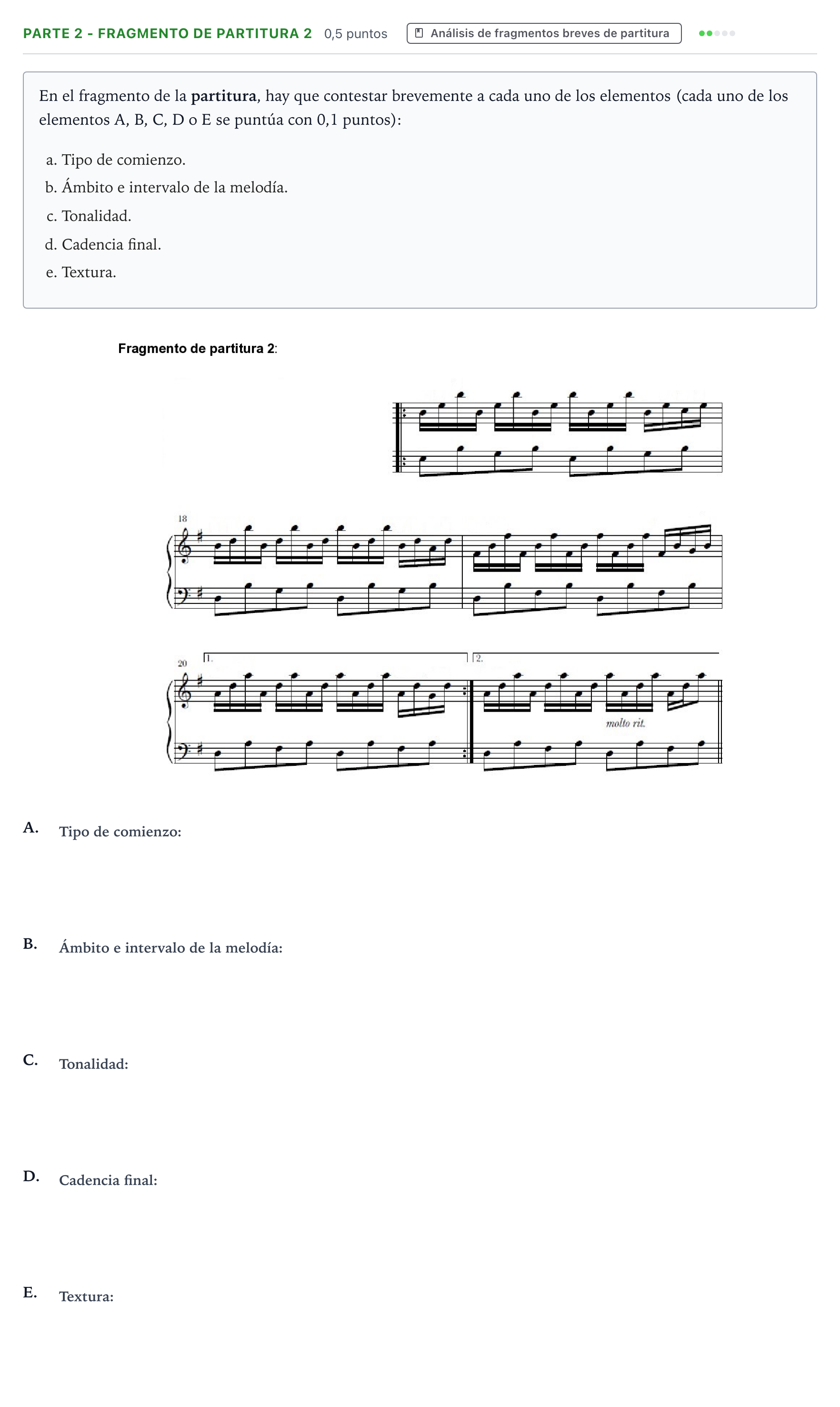 Enunciado: Ejercicio Parte 2 - Fragmento de partitura 2 · Análisis Musical II PAU Aragón Extraordinaria 2025
