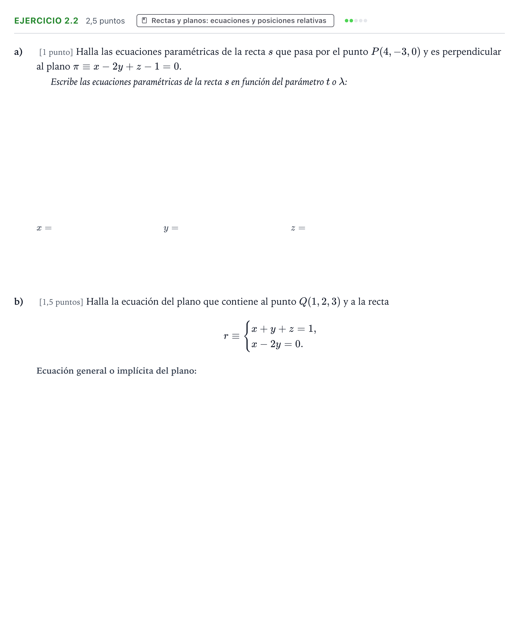 Enunciado: Ejercicio 2.2 · Matemáticas II PAU Aragón Ordinaria 2025
