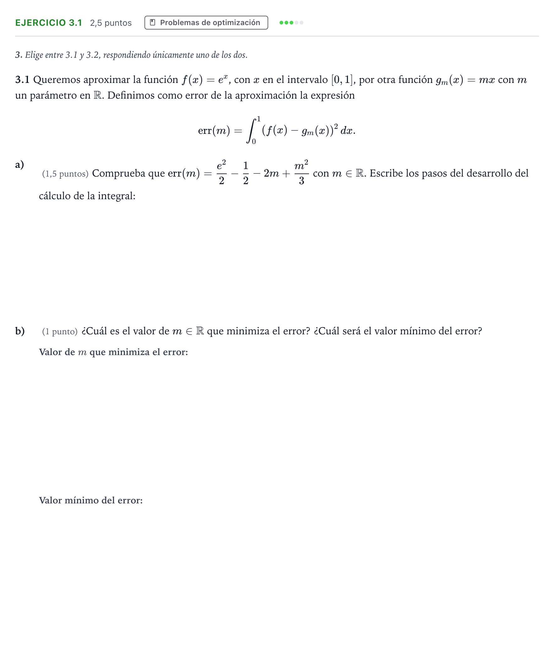 Enunciado: Ejercicio 3.1 · Matemáticas II PAU Aragón Ordinaria 2025