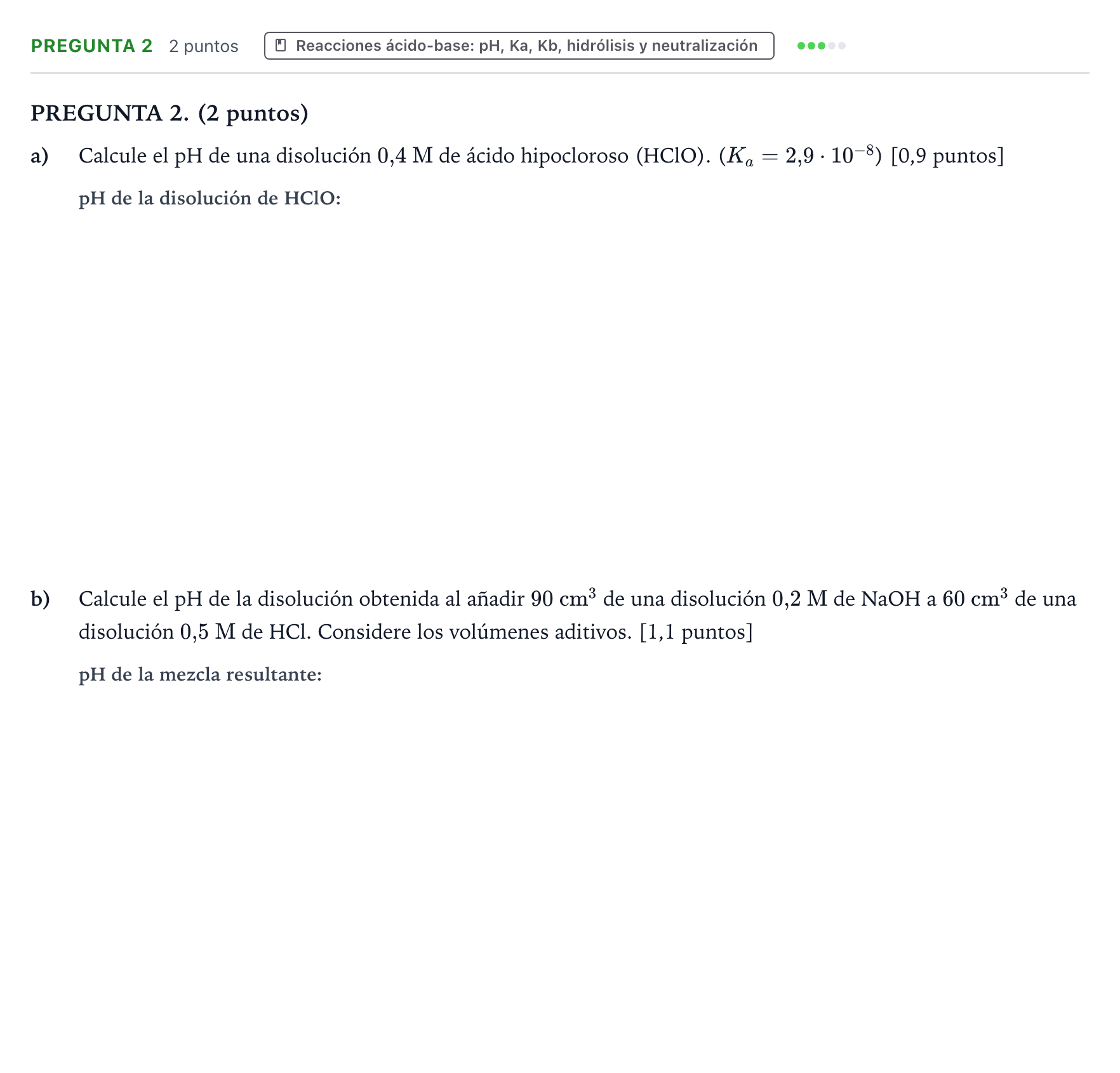 Enunciado: Pregunta 2 · Química PAU Aragón Ordinaria 2025