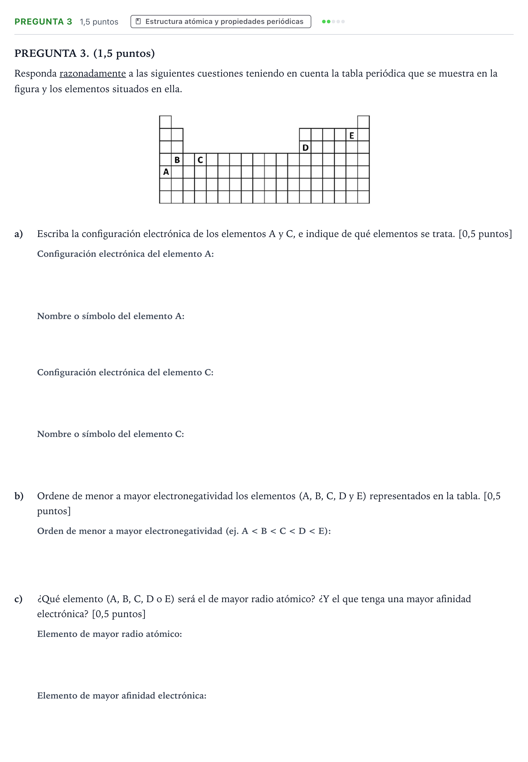 Enunciado: Pregunta 3 · Química PAU Aragón Ordinaria 2025
