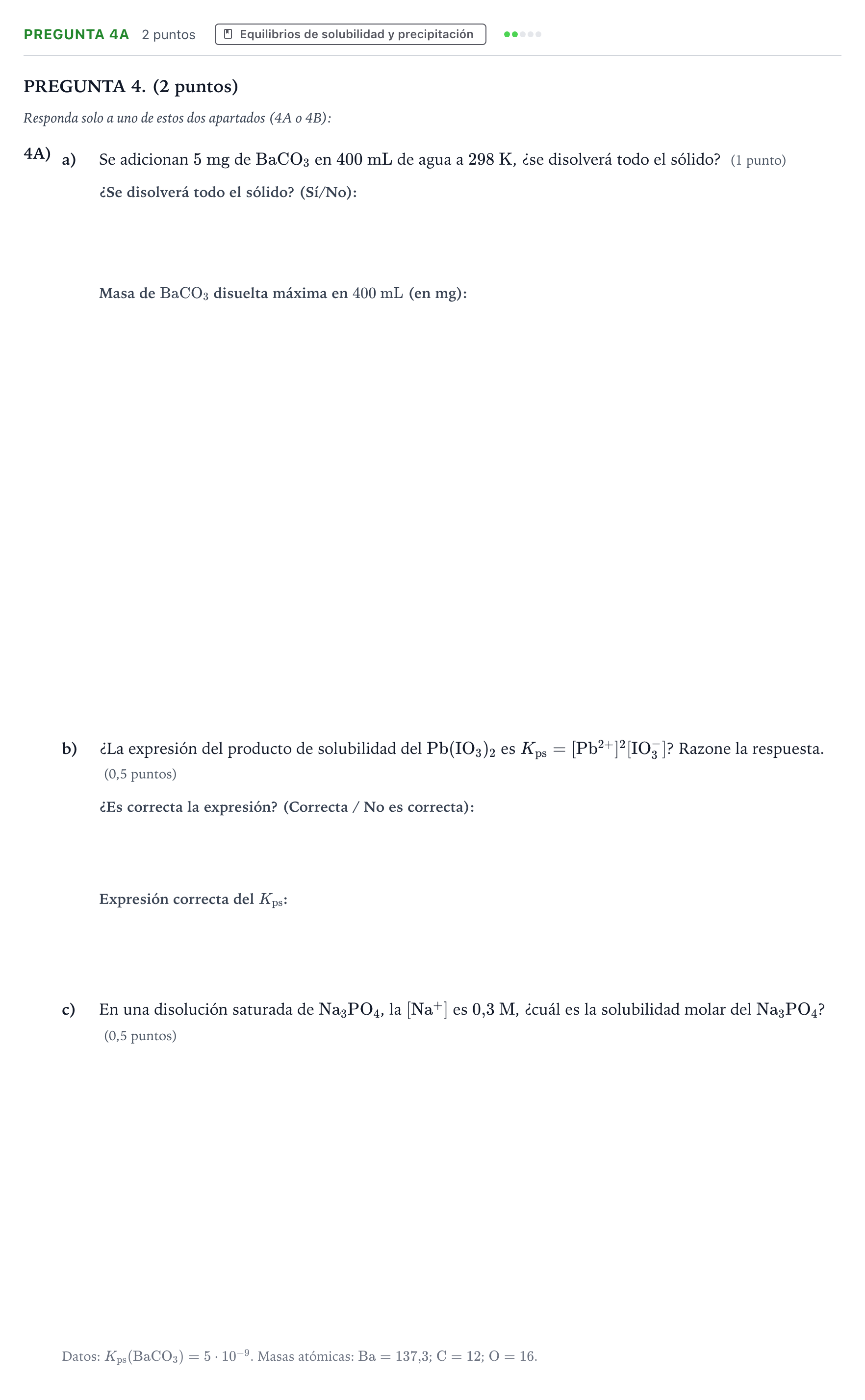 Enunciado: Pregunta 4A · Química PAU Aragón Ordinaria 2025