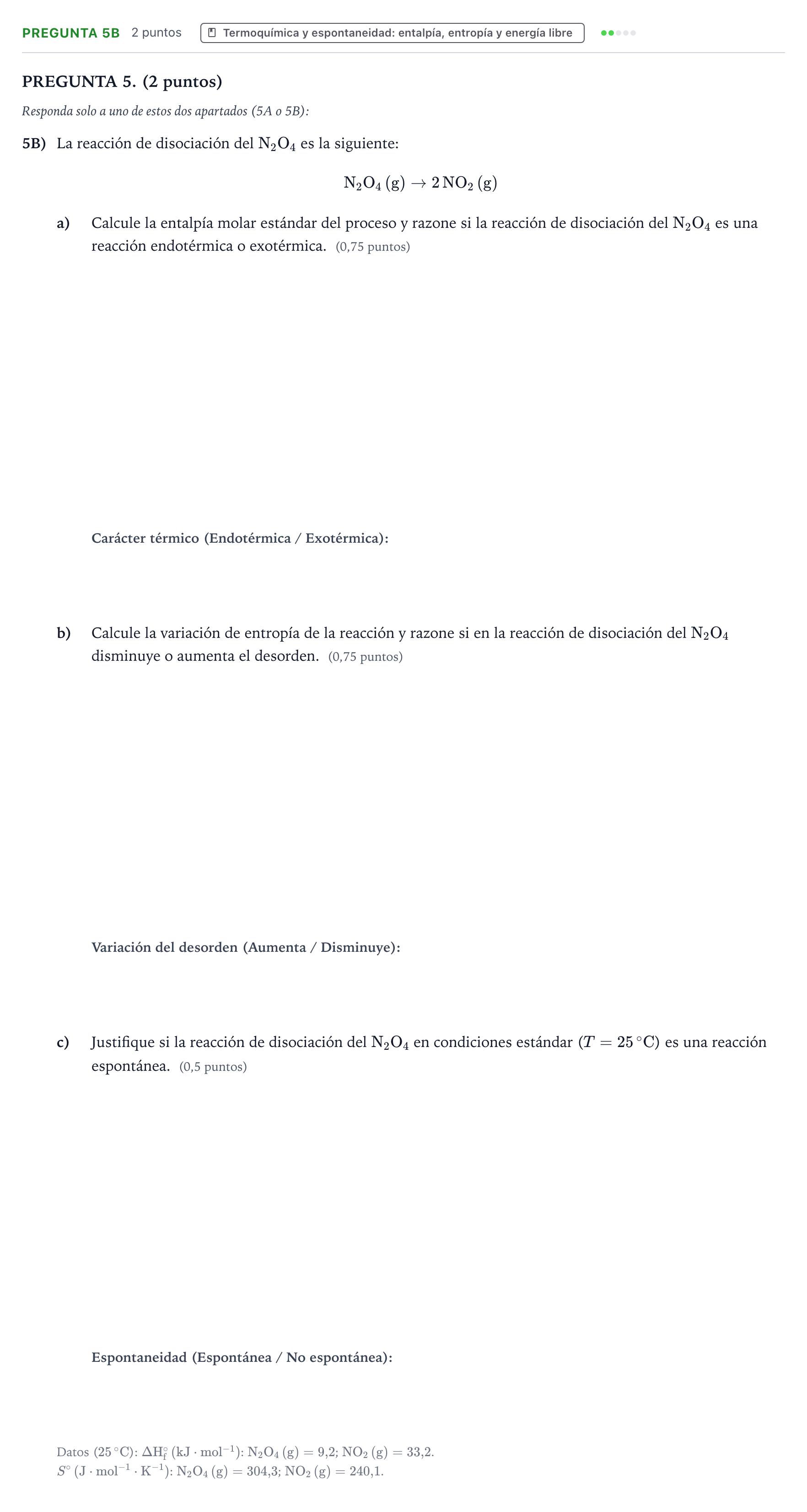 Enunciado: Pregunta 5B · Química PAU Aragón Ordinaria 2025