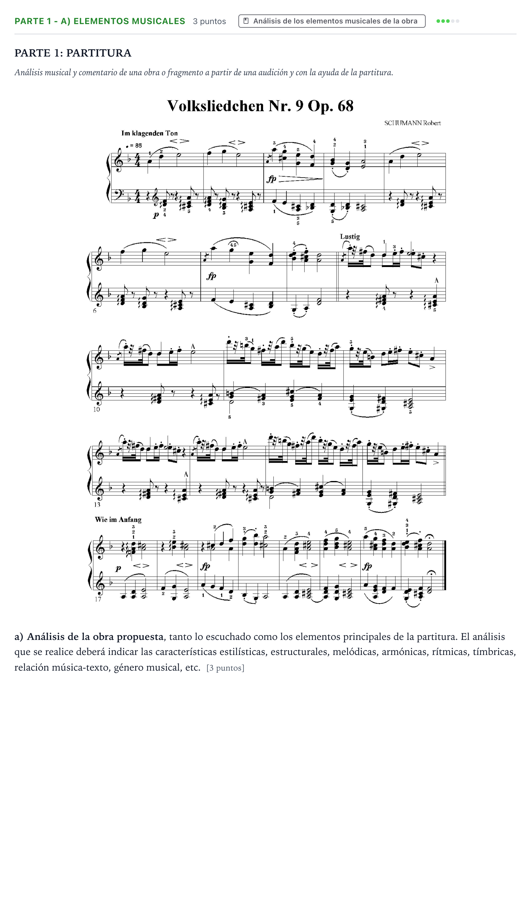 Enunciado: Ejercicio Parte 1 - a) Elementos musicales · Análisis Musical II PAU Aragón Ordinaria 2025