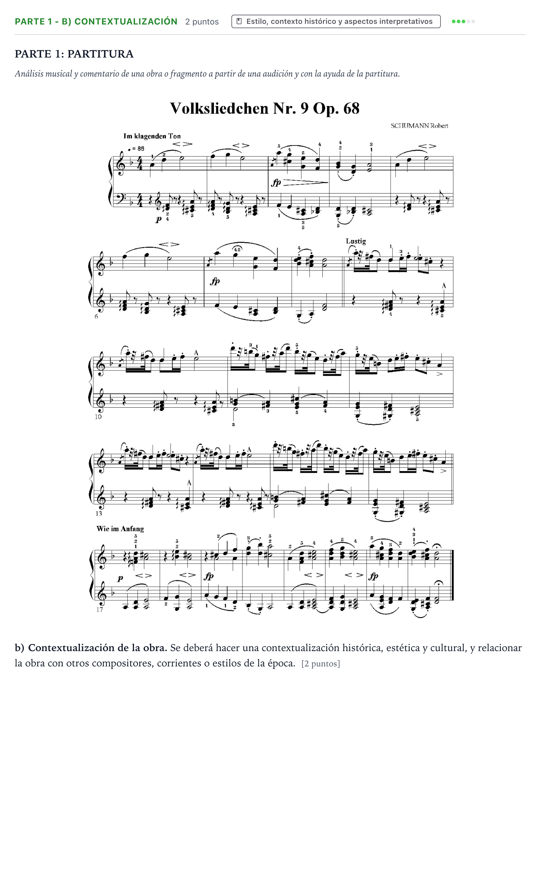 Enunciado: Ejercicio Parte 1 - b) Contextualización · Análisis Musical II PAU Aragón Ordinaria 2025