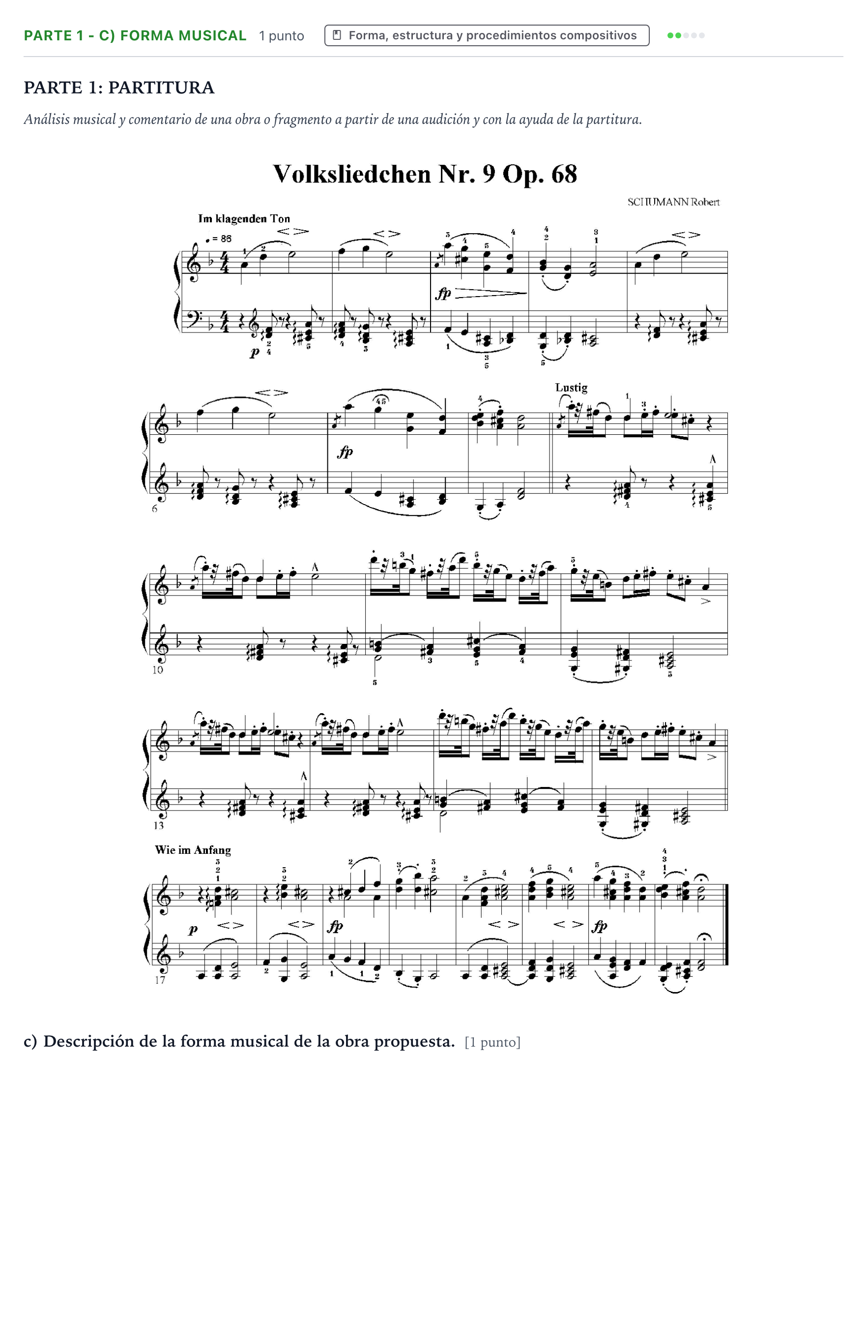 Enunciado: Ejercicio Parte 1 - c) Forma musical · Análisis Musical II PAU Aragón Ordinaria 2025