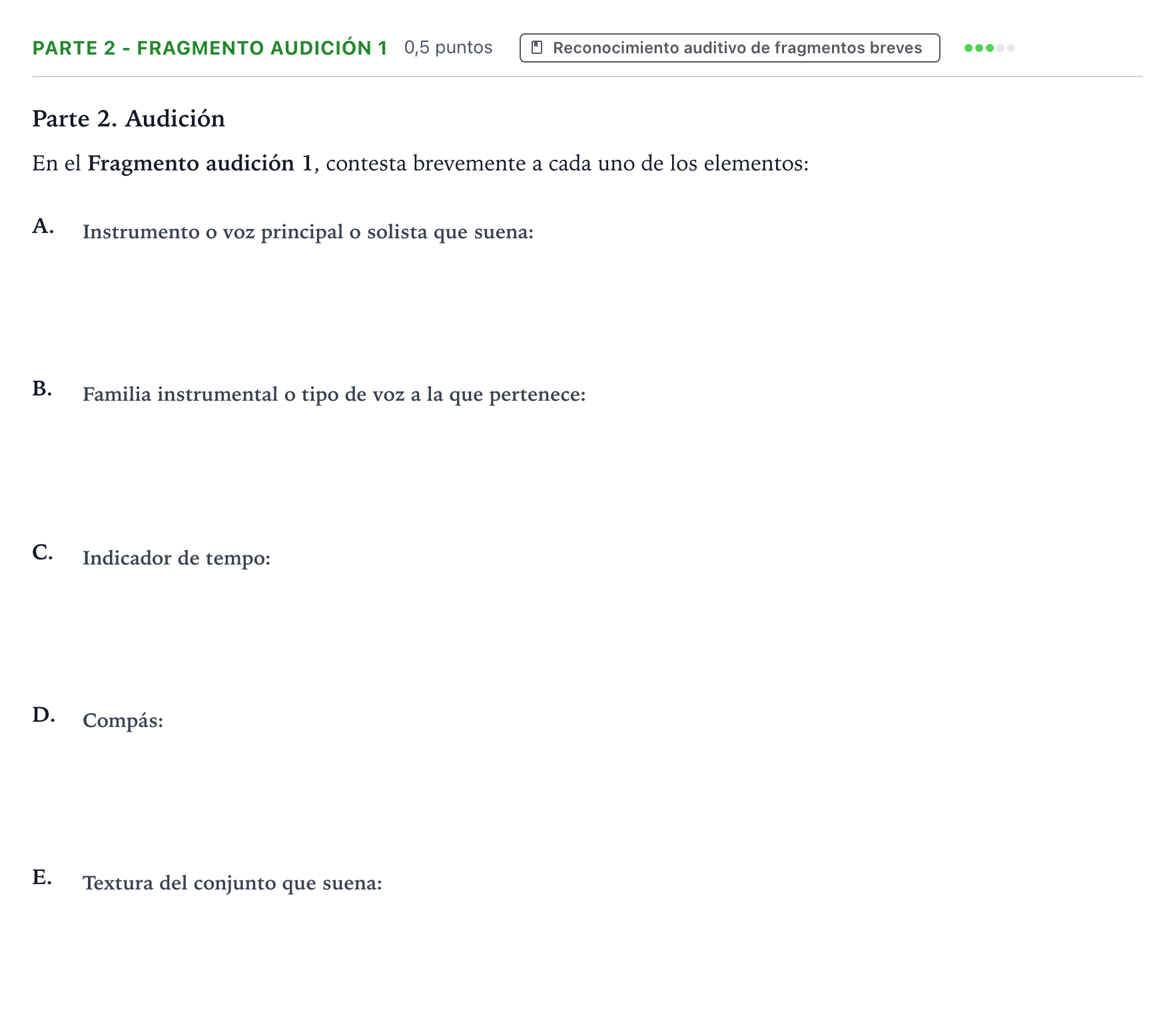 Enunciado: Ejercicio Parte 2 - Fragmento audición 1 · Análisis Musical II PAU Aragón Ordinaria 2025