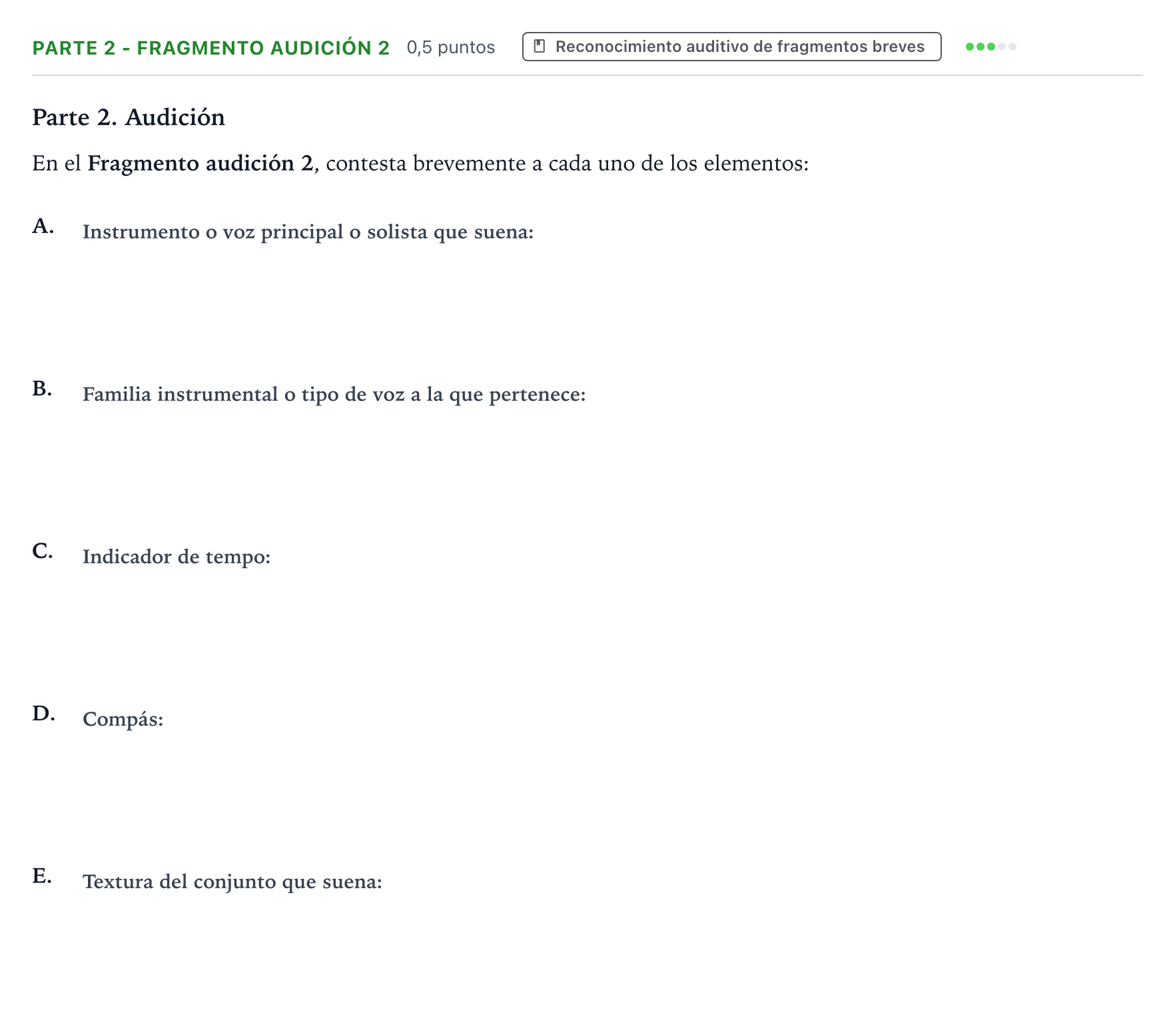 Enunciado: Ejercicio Parte 2 - Fragmento audición 2 · Análisis Musical II PAU Aragón Ordinaria 2025