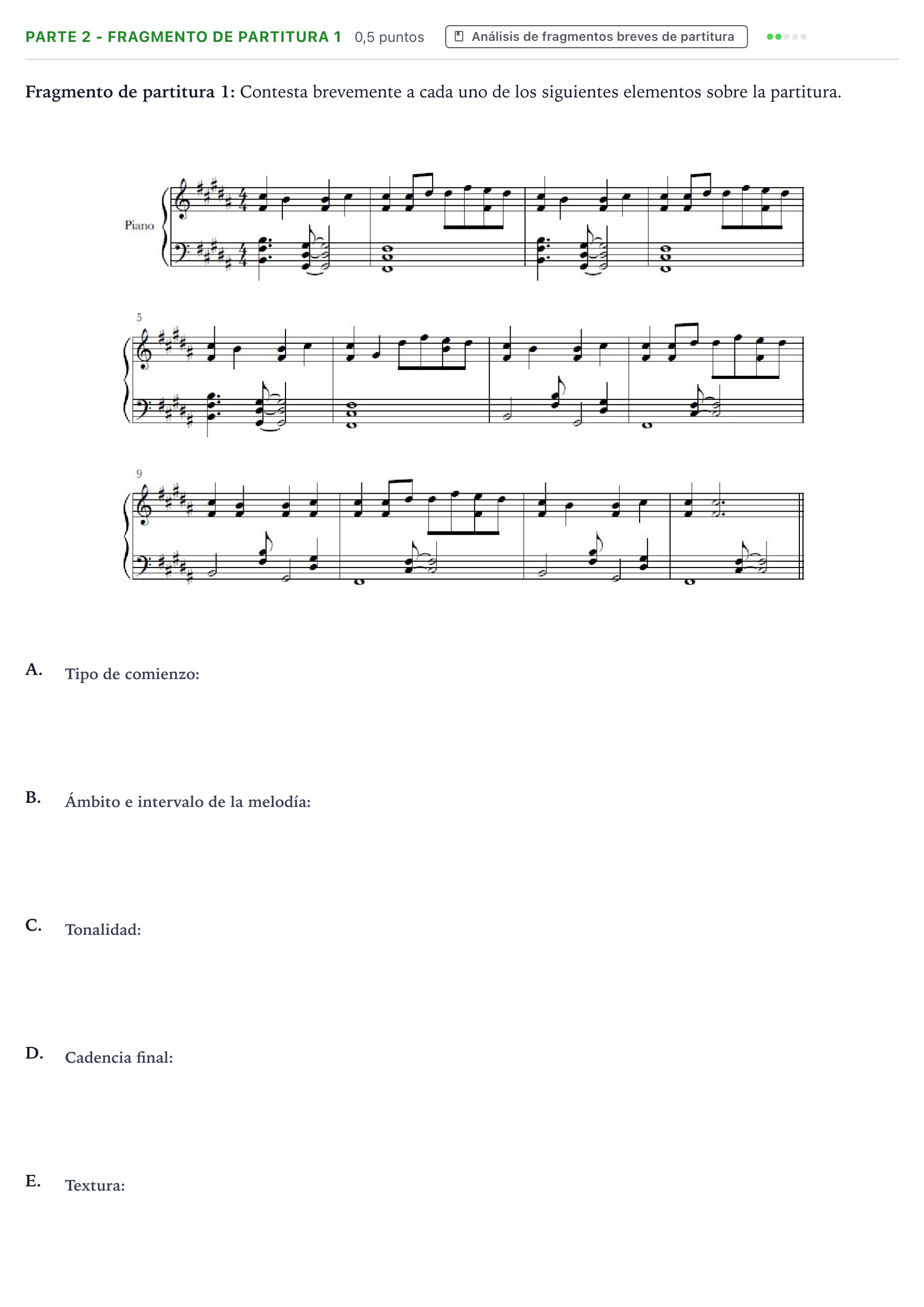 Enunciado: Ejercicio Parte 2 - Fragmento de partitura 1 · Análisis Musical II PAU Aragón Ordinaria 2025