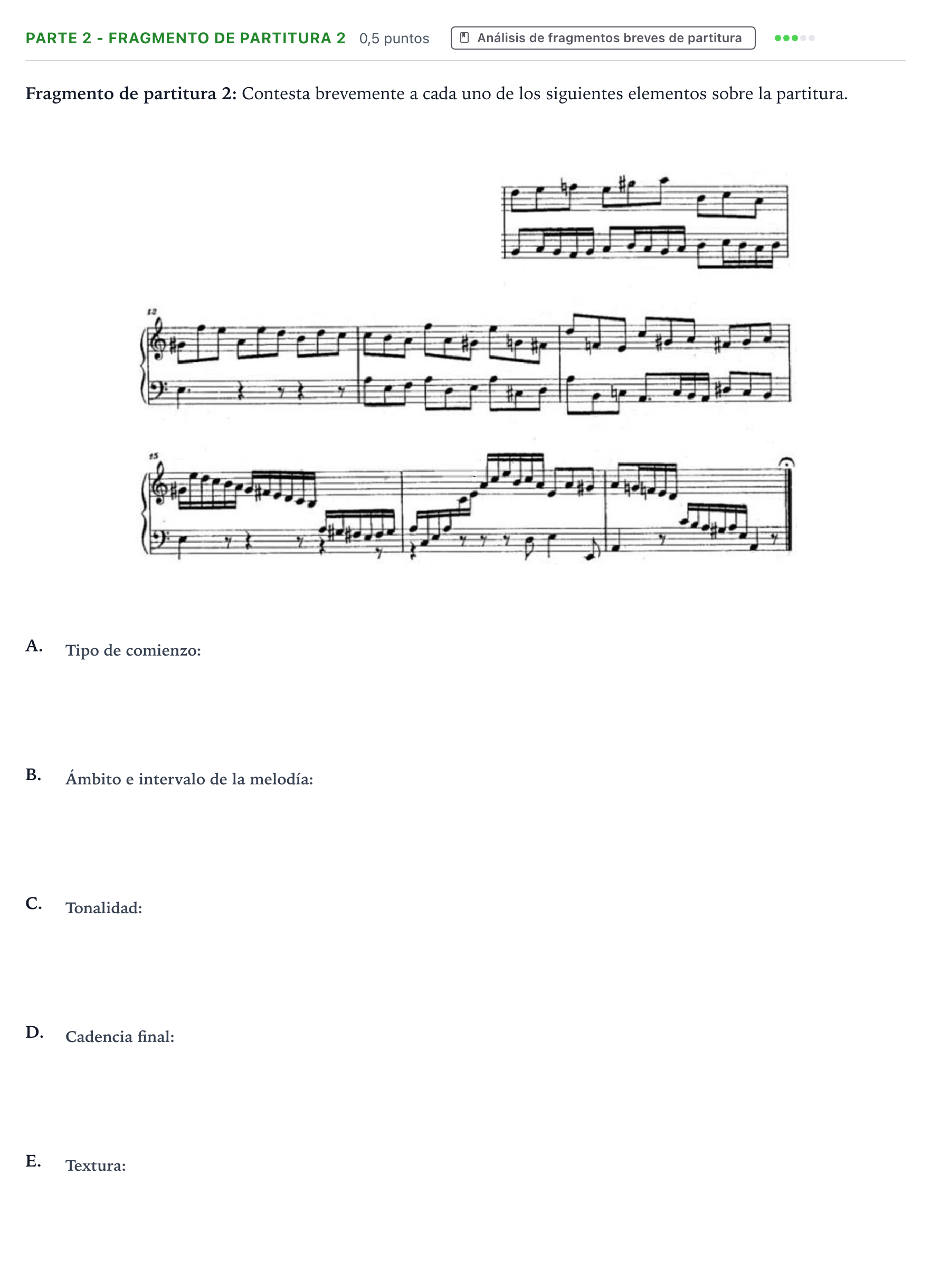 Enunciado: Ejercicio Parte 2 - Fragmento de partitura 2 · Análisis Musical II PAU Aragón Ordinaria 2025