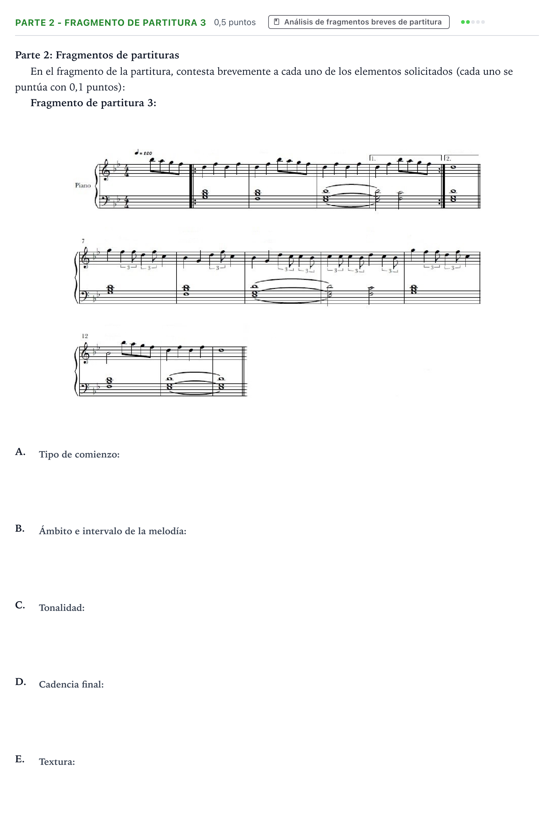 Enunciado: Ejercicio Parte 2 - Fragmento de partitura 3 · Análisis Musical II PAU Aragón Ordinaria 2025