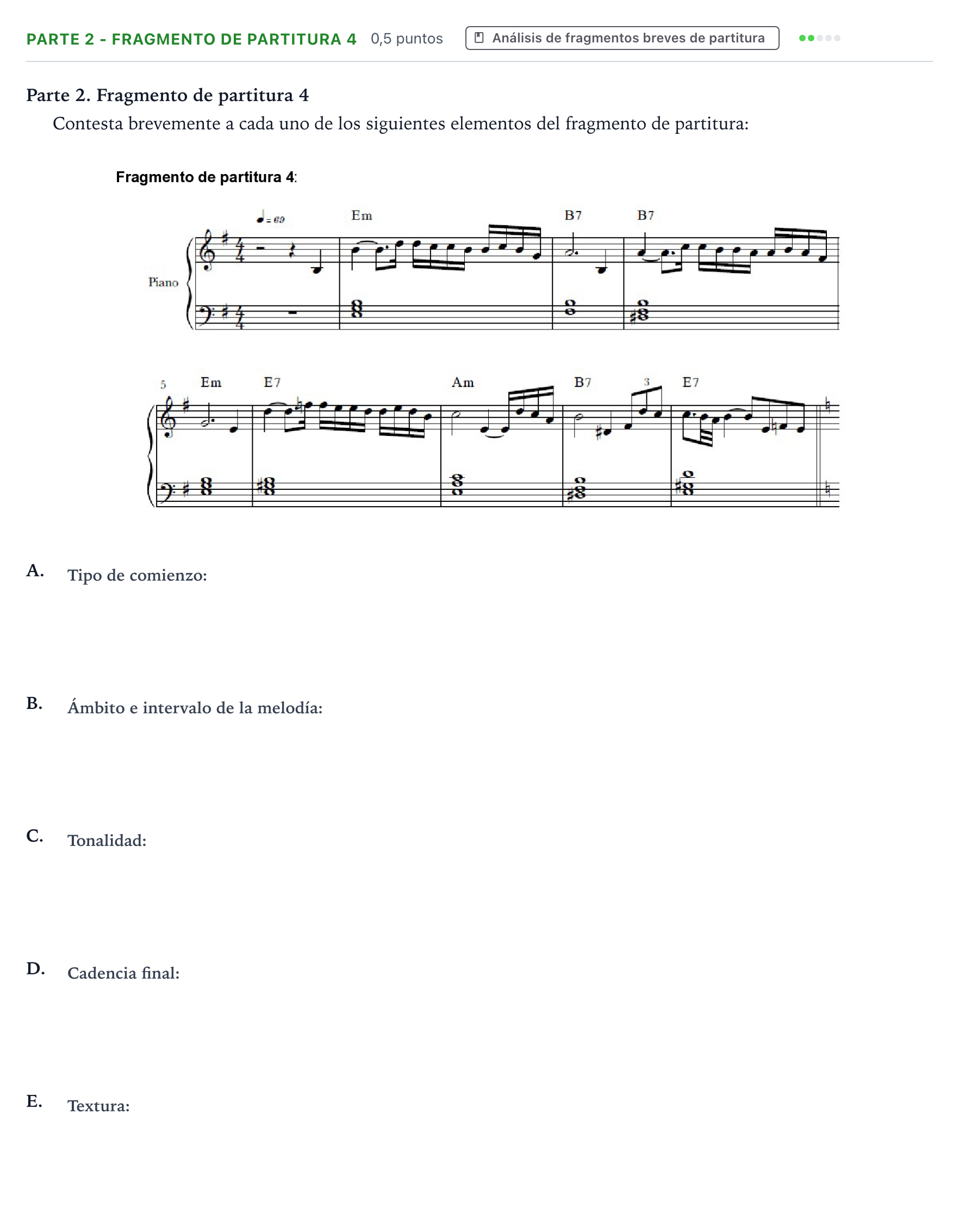 Enunciado: Ejercicio Parte 2 - Fragmento de partitura 4 · Análisis Musical II PAU Aragón Ordinaria 2025