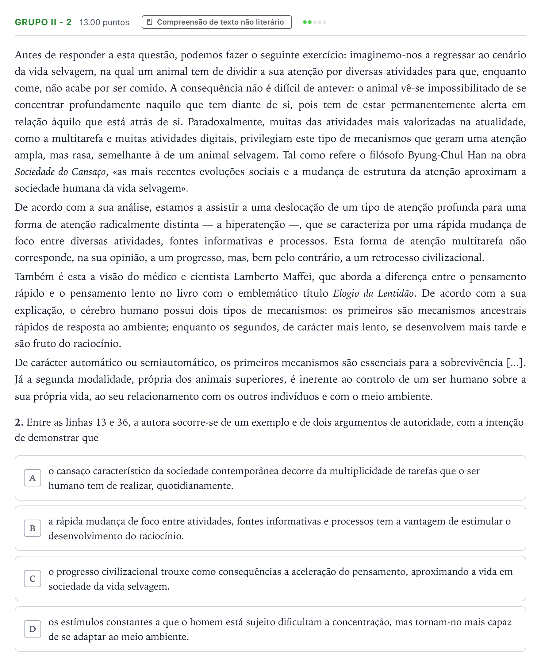 Enunciado: Grupo II - 2 · Exame Nacional Português 2.ª fase 2026