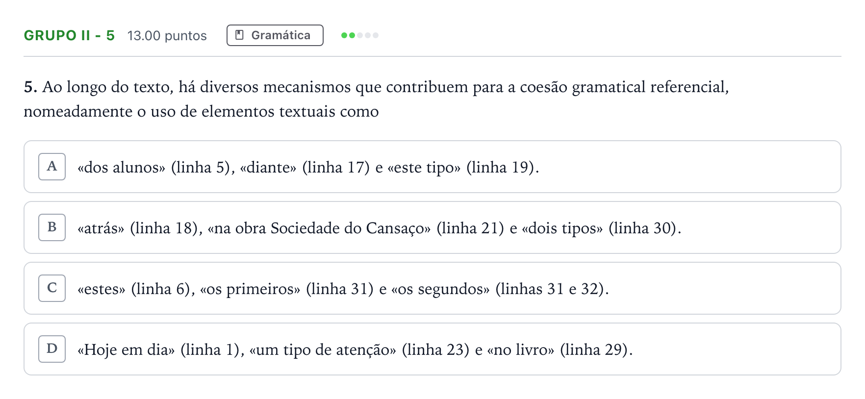 Enunciado: Grupo II - 5 · Exame Nacional Português 2.ª fase 2026