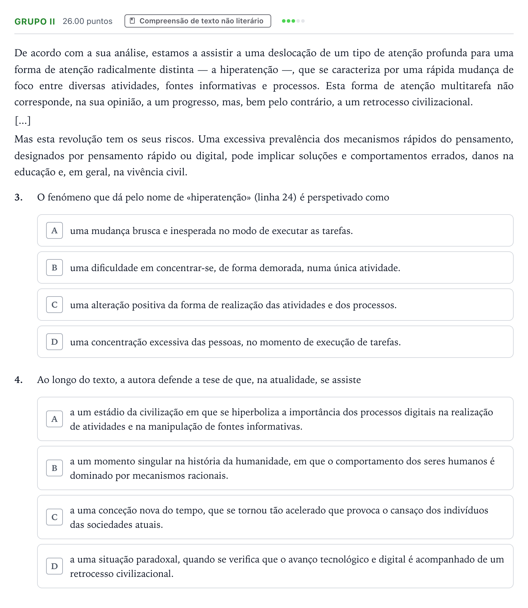 Enunciado: Grupo II · Exame Nacional Português 2.ª fase 2026
