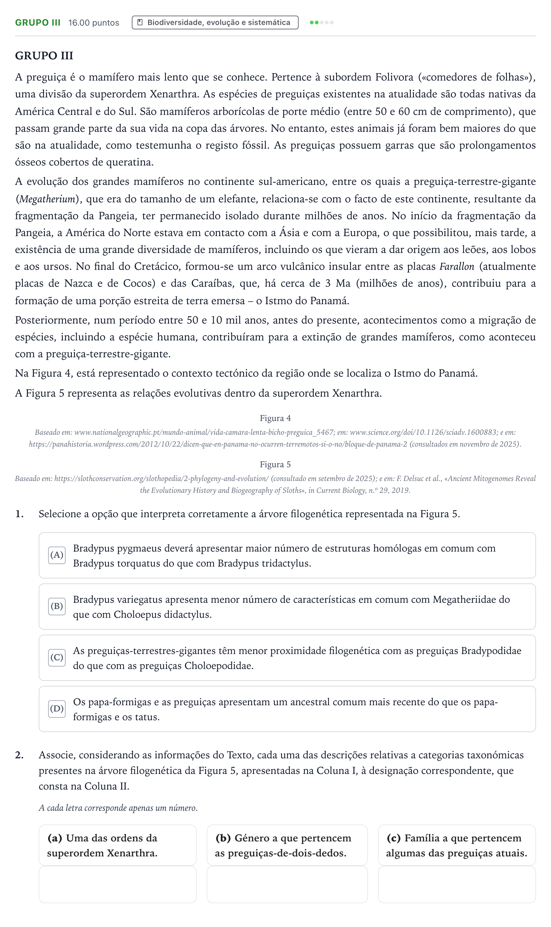 Enunciado: Grupo III · Exame Nacional Biologia e Geologia Época especial 2026