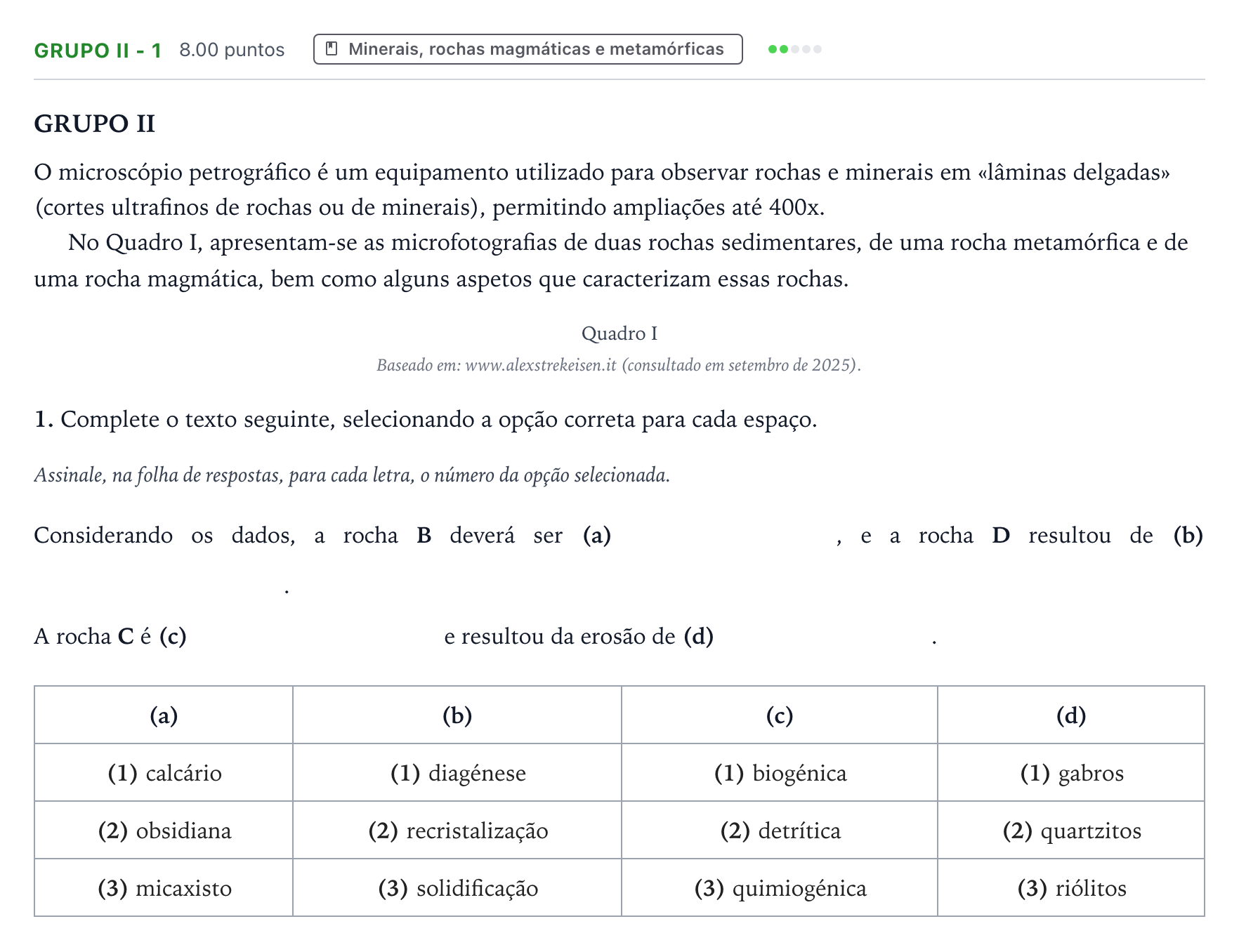 Enunciado: Grupo II - 1 · Exame Nacional Biologia e Geologia Época especial 2026