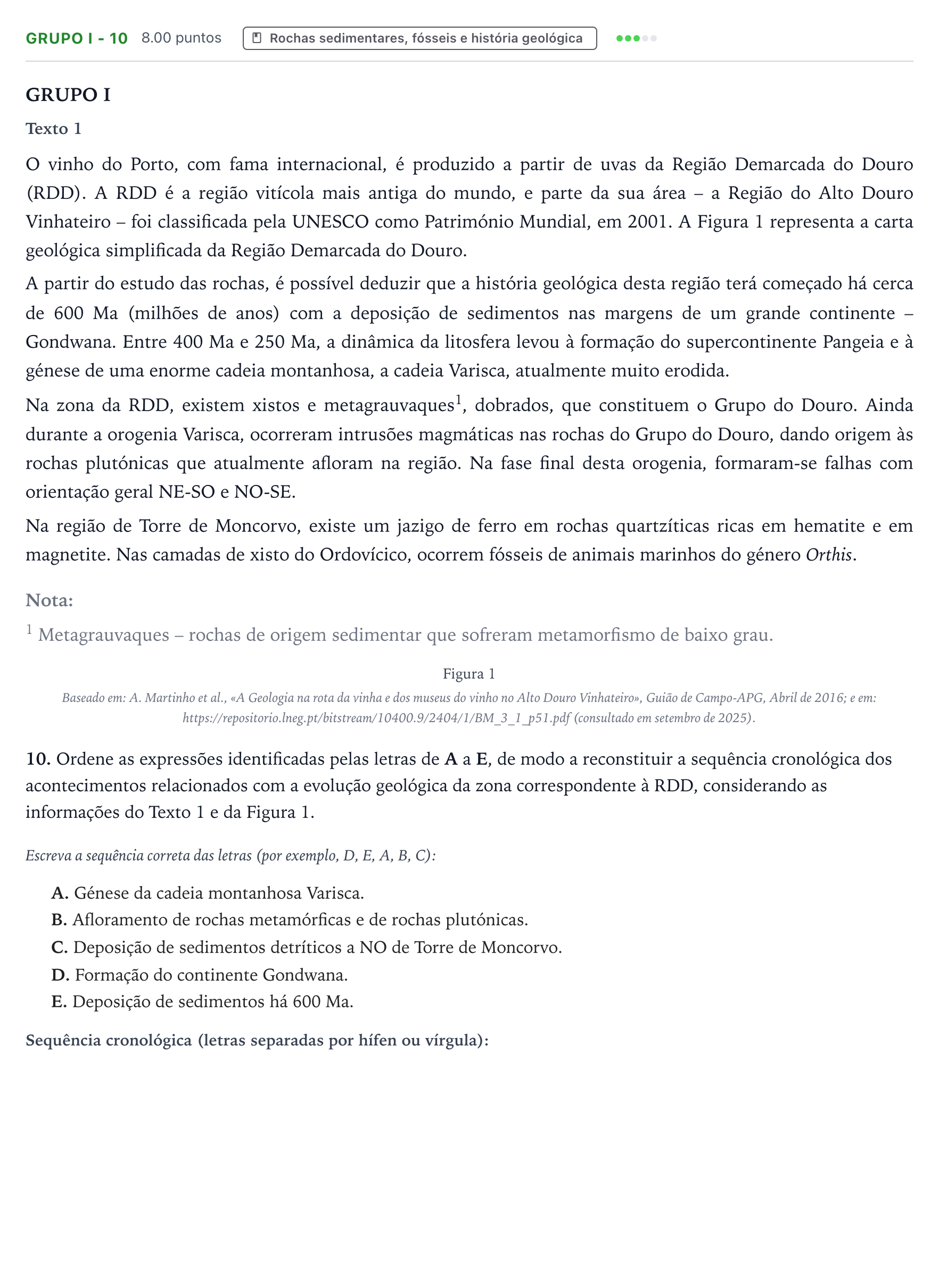 Enunciado: Grupo I - 10 · Exame Nacional Biologia e Geologia Época especial 2026