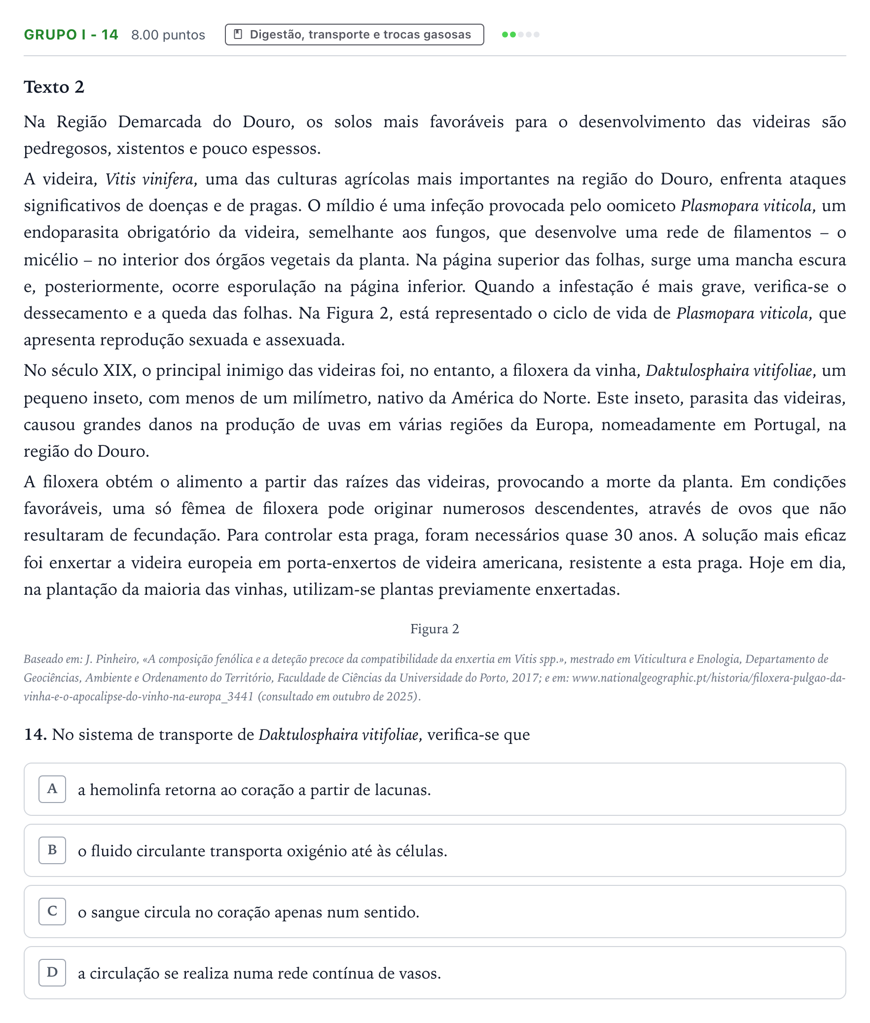 Enunciado: Grupo I - 14 · Exame Nacional Biologia e Geologia Época especial 2026