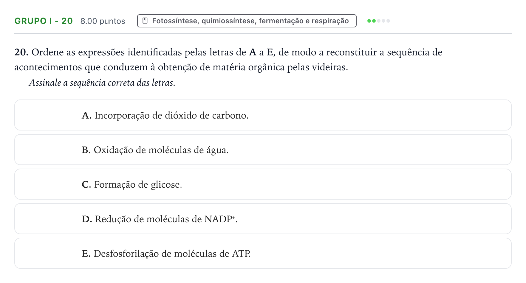 Enunciado: Grupo I - 20 · Exame Nacional Biologia e Geologia Época especial 2026