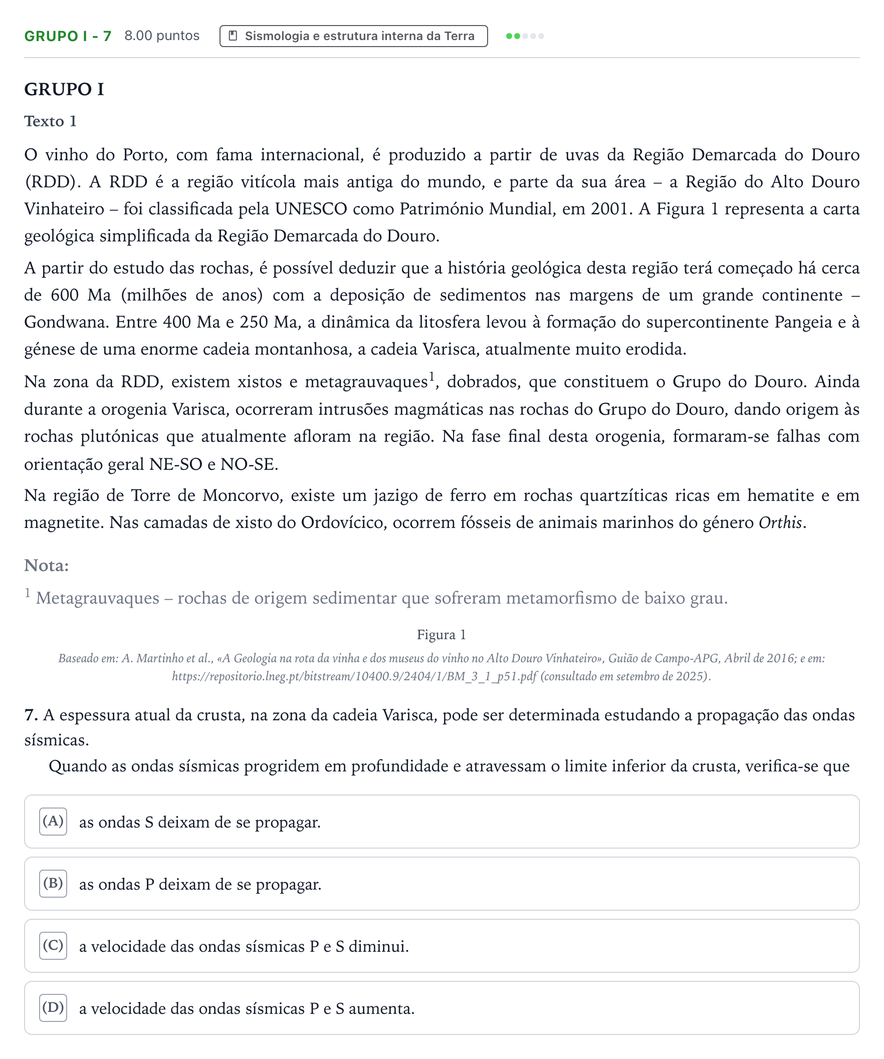 Enunciado: Grupo I - 7 · Exame Nacional Biologia e Geologia Época especial 2026