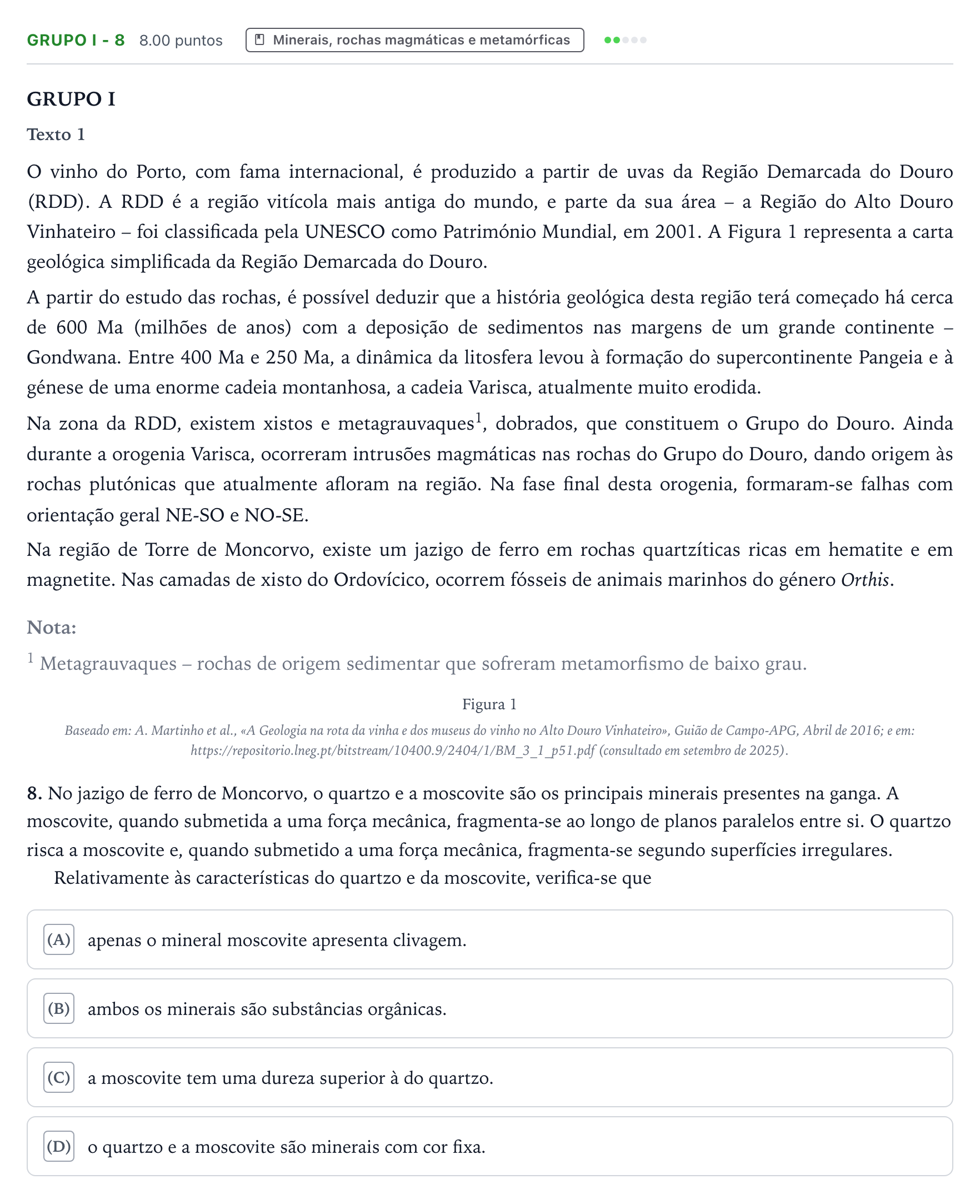 Enunciado: Grupo I - 8 · Exame Nacional Biologia e Geologia Época especial 2026