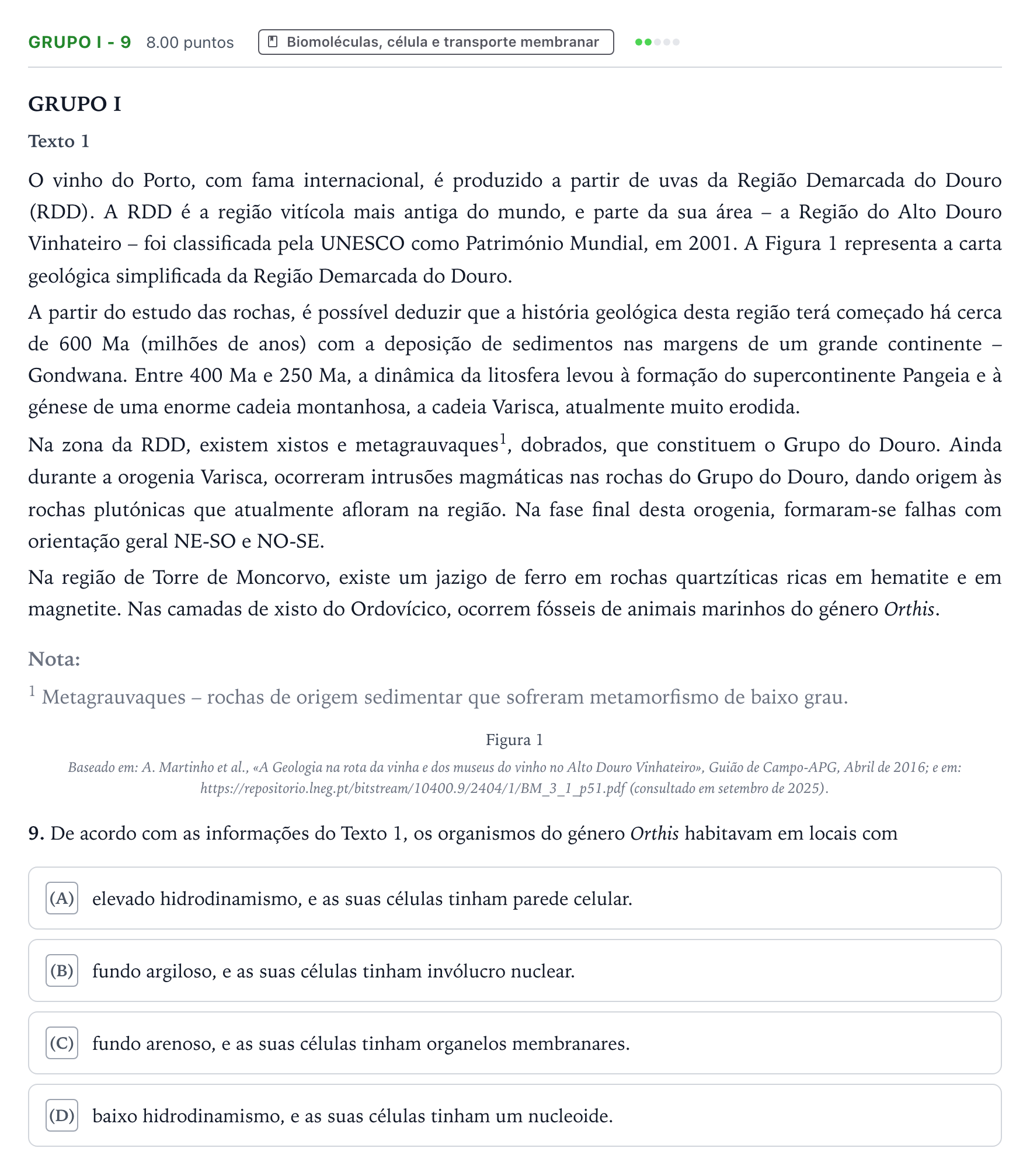 Enunciado: Grupo I - 9 · Exame Nacional Biologia e Geologia Época especial 2026