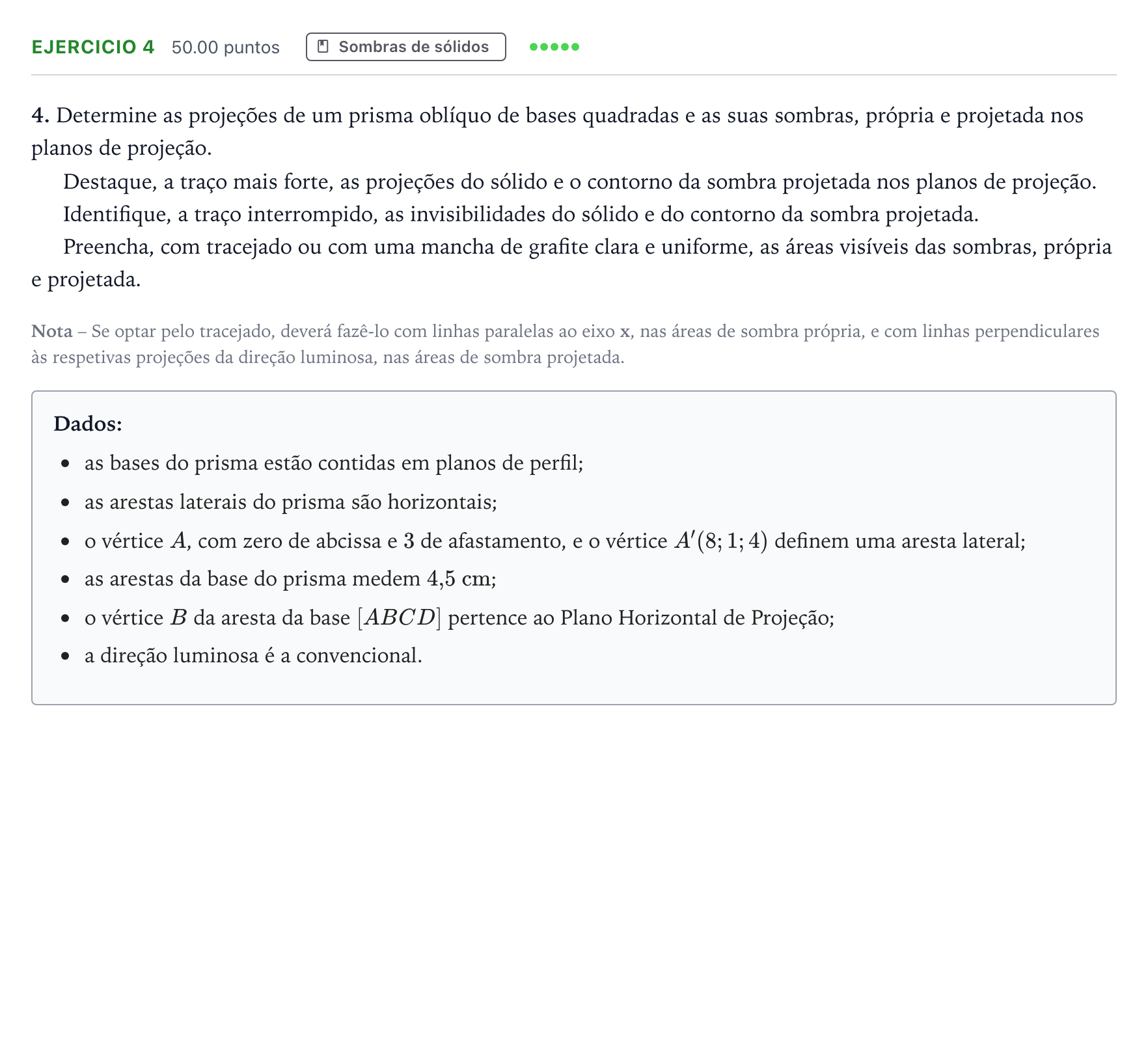 Enunciado: Exercício 4 · Exame Nacional Geometria Descritiva A Época especial 2026