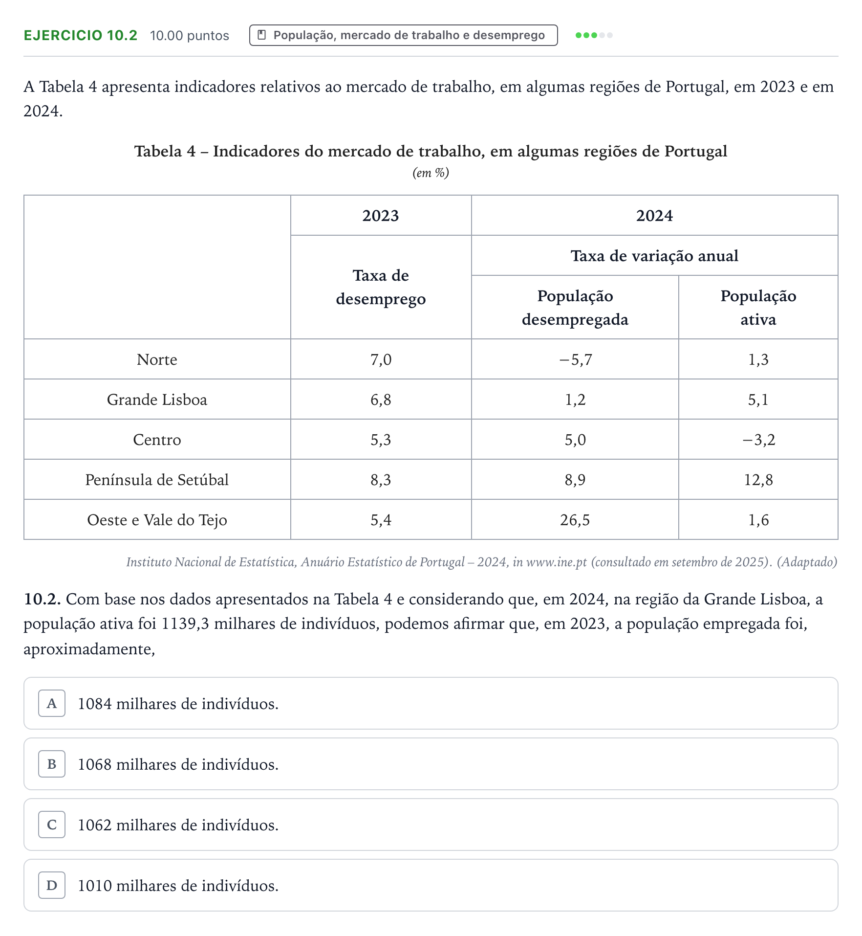 Enunciado: Exercício 10.2 · Exame Nacional Economia A Época especial 2026