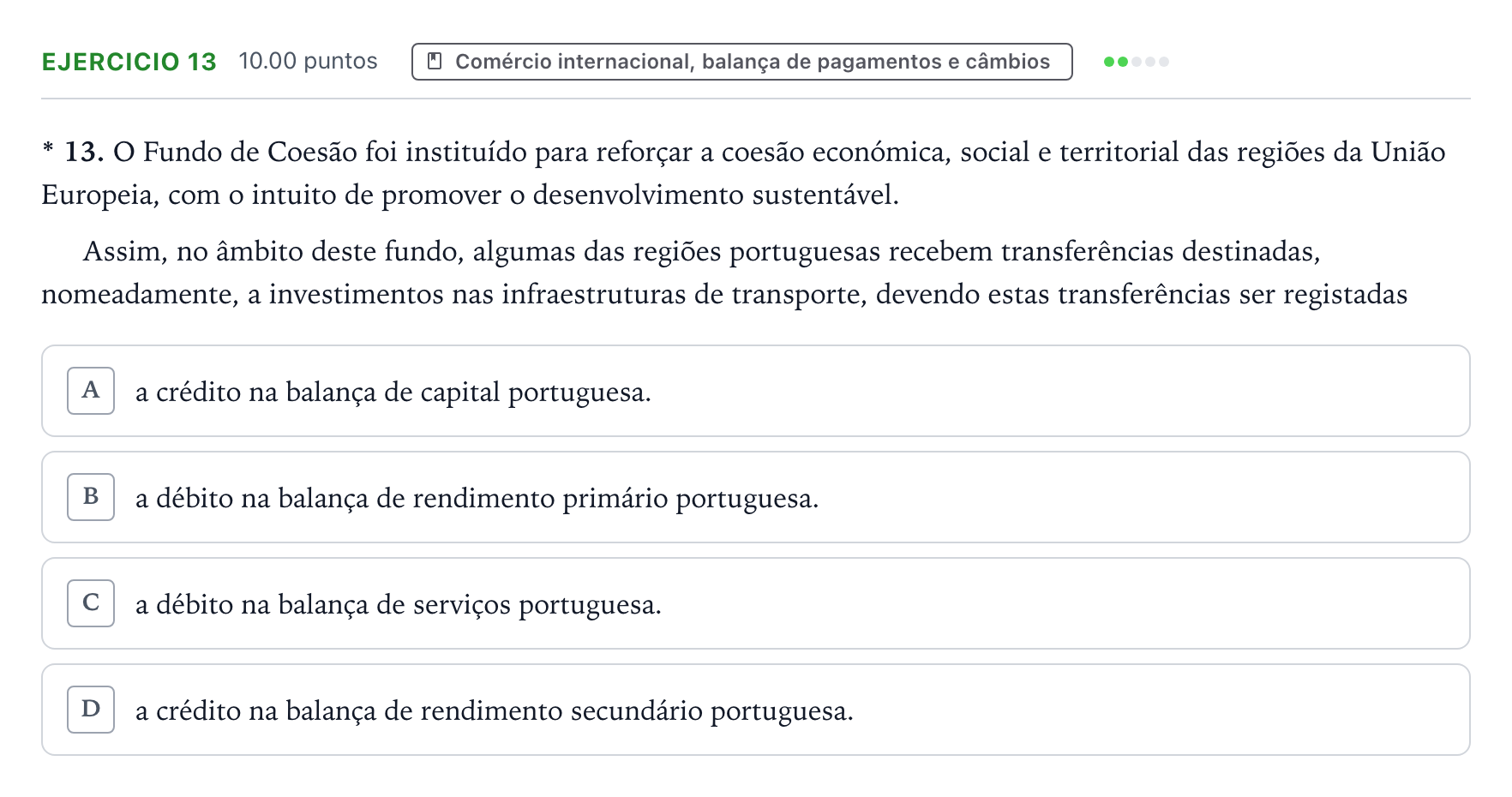 Enunciado: Exercício 13 · Exame Nacional Economia A Época especial 2026