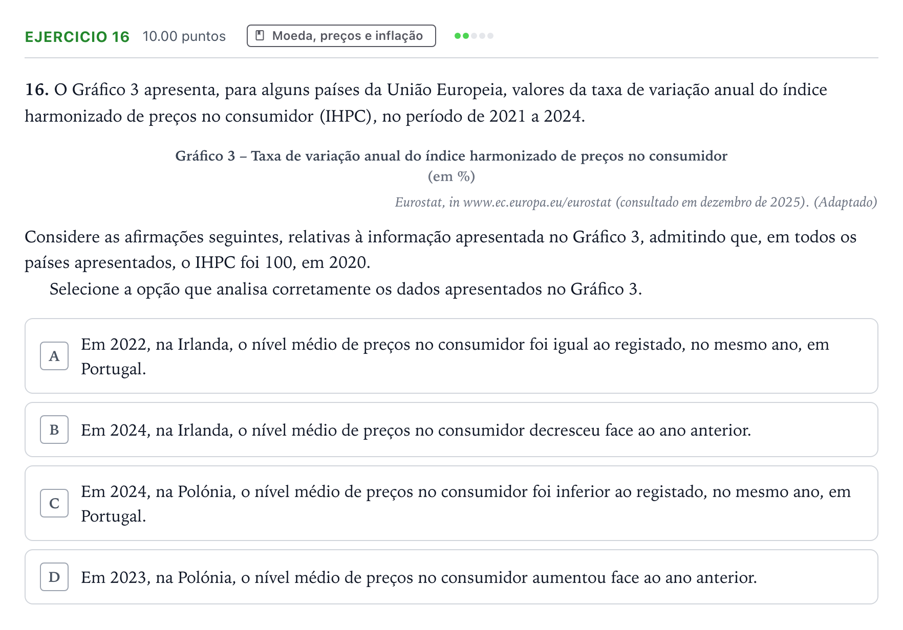 Enunciado: Exercício 16 · Exame Nacional Economia A Época especial 2026