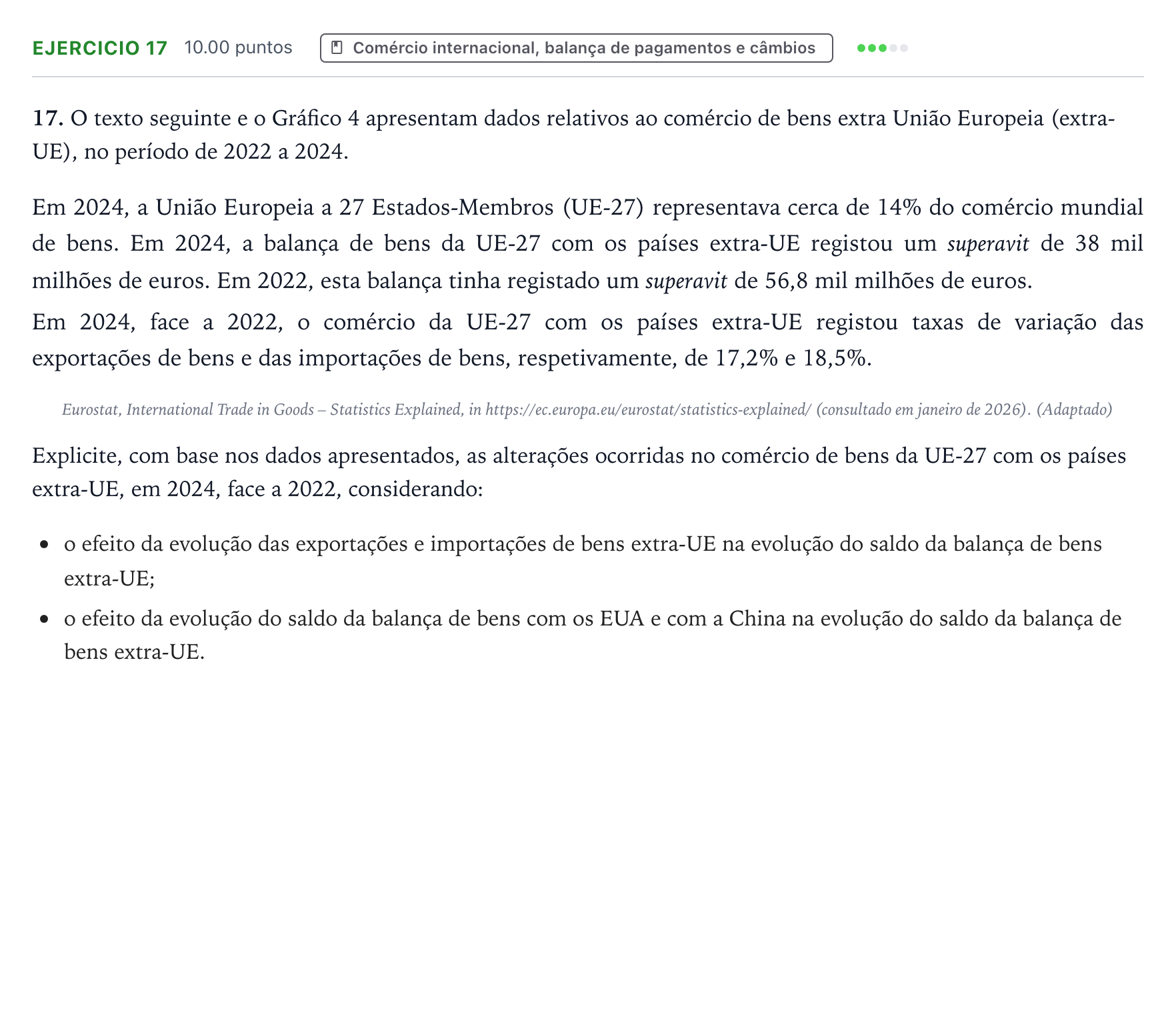 Enunciado: Exercício 17 · Exame Nacional Economia A Época especial 2026