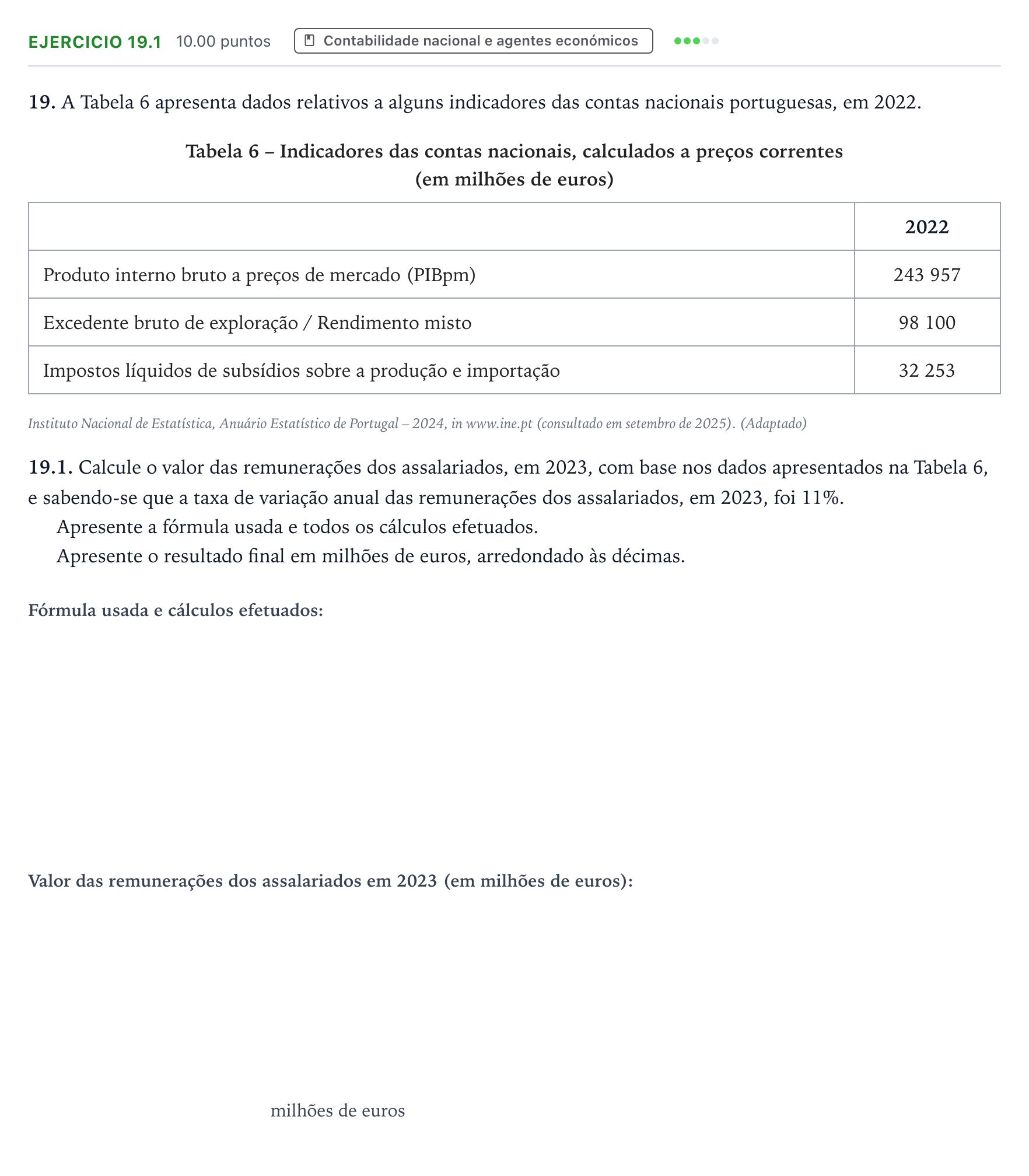 Enunciado: Exercício 19.1 · Exame Nacional Economia A Época especial 2026
