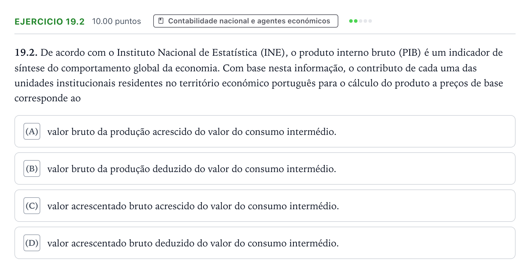 Enunciado: Exercício 19.2 · Exame Nacional Economia A Época especial 2026