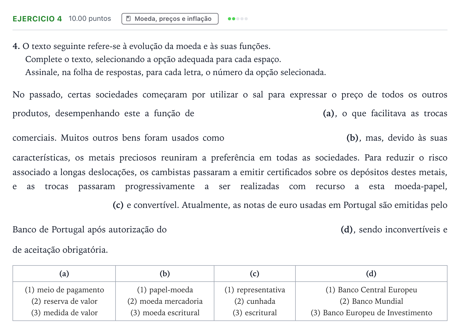 Enunciado: Exercício 4 · Exame Nacional Economia A Época especial 2026