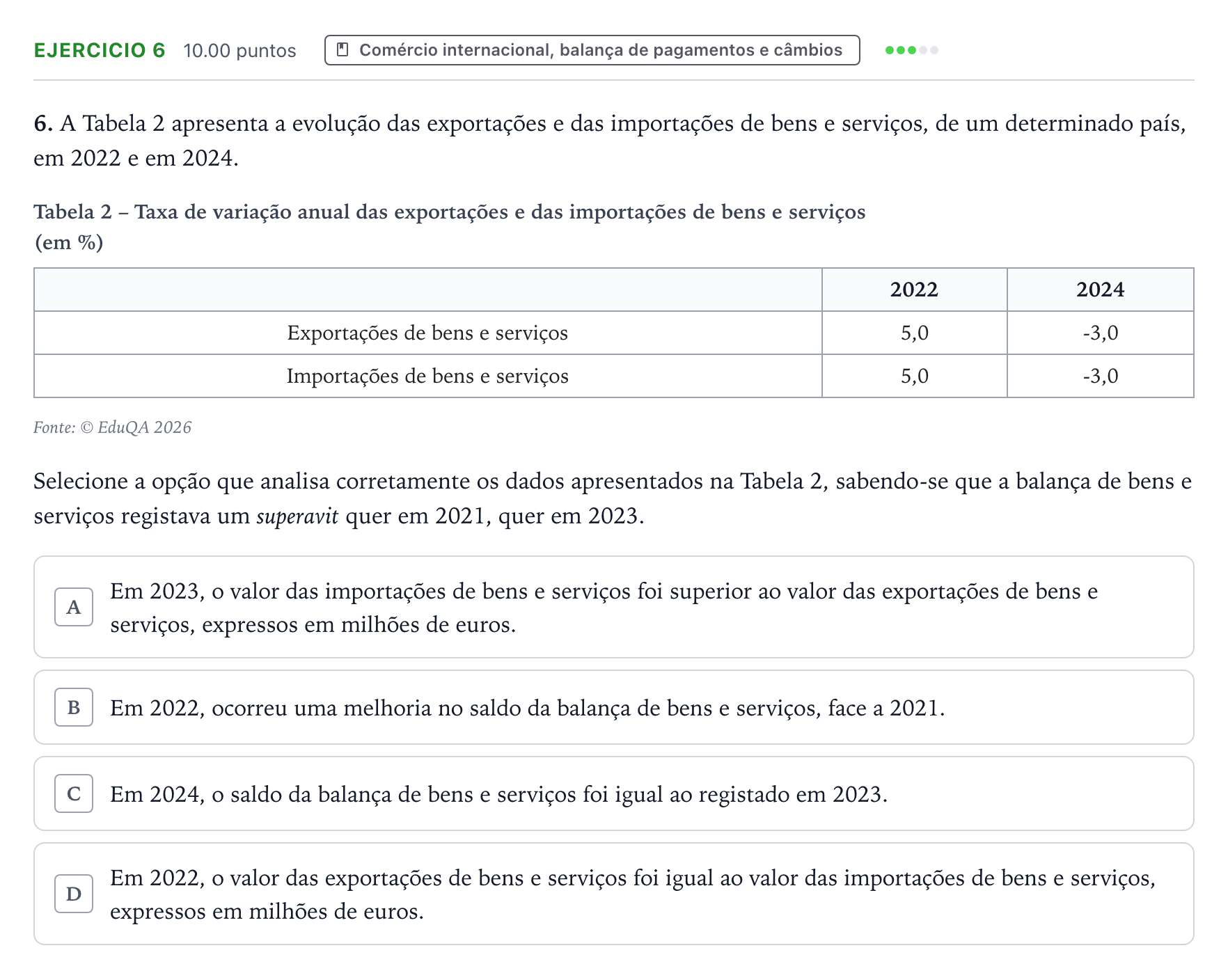 Enunciado: Exercício 6 · Exame Nacional Economia A Época especial 2026
