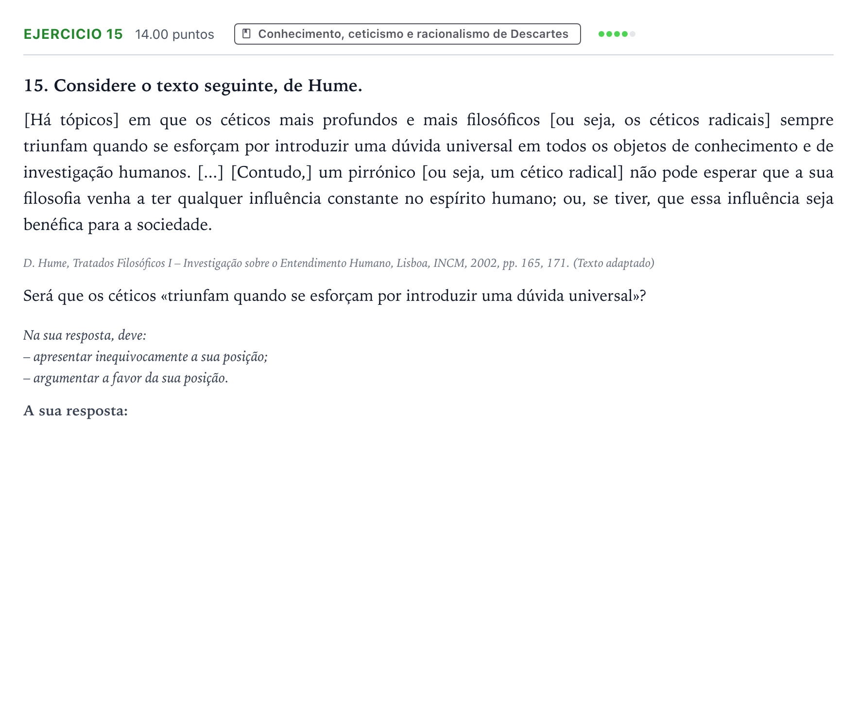 Enunciado: Exercício 15 · Exame Nacional Filosofia Época especial 2026